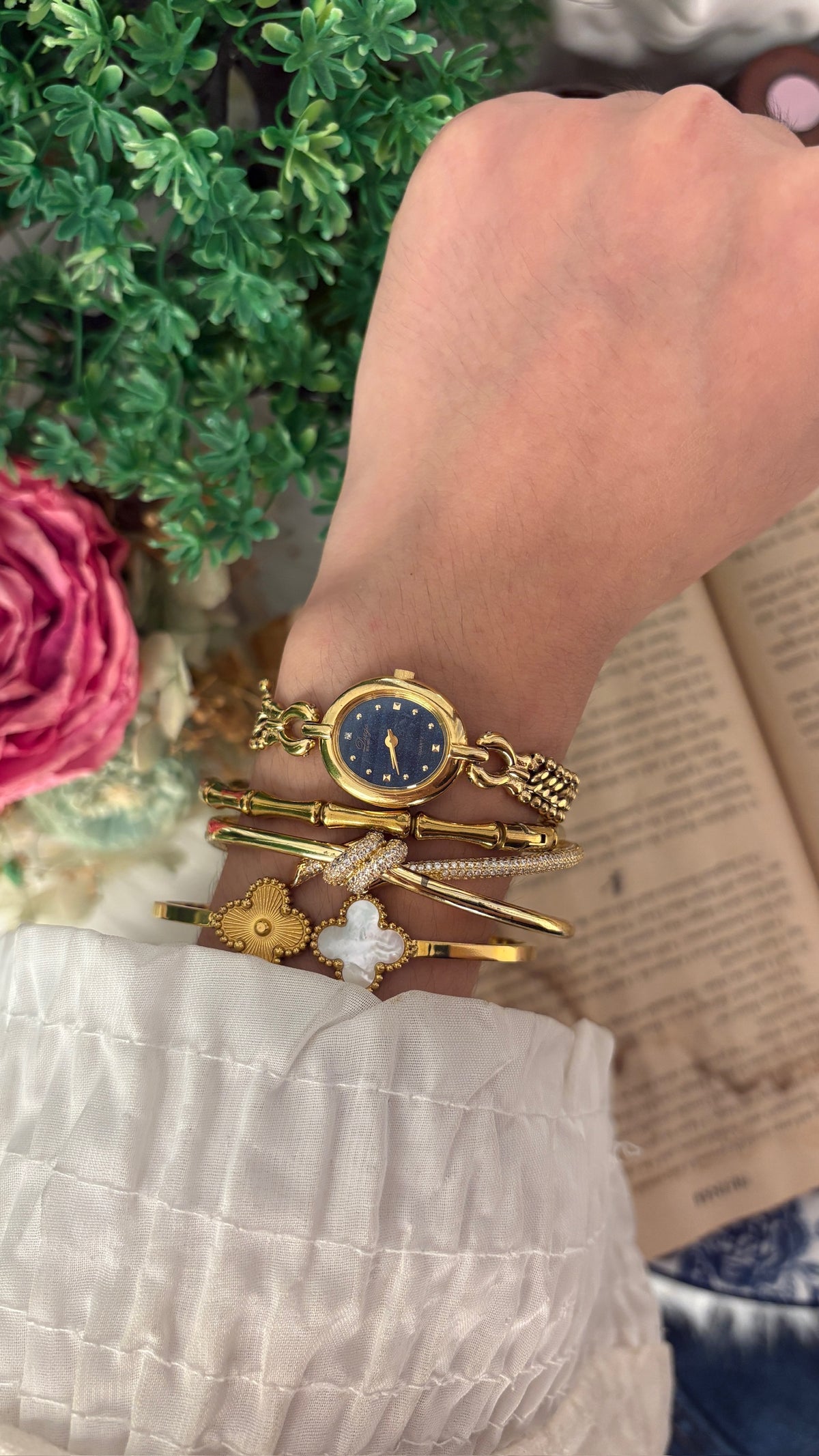 Rare Vintage Diego Milano Black Dial Bead Bracelet Watch in Gold Tone Quartz