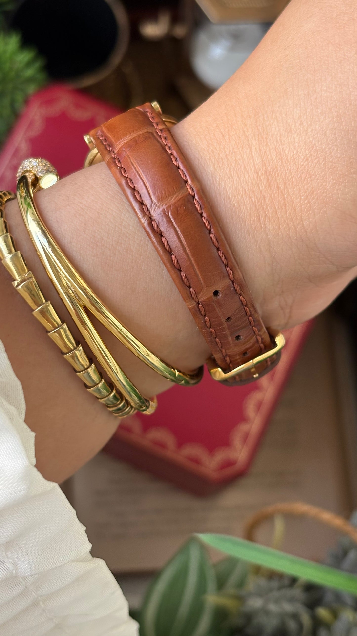 Extremely Rare 1980s Vintage Cartier Must de Vendôme Vermeil in Brown Leather Gold Tone