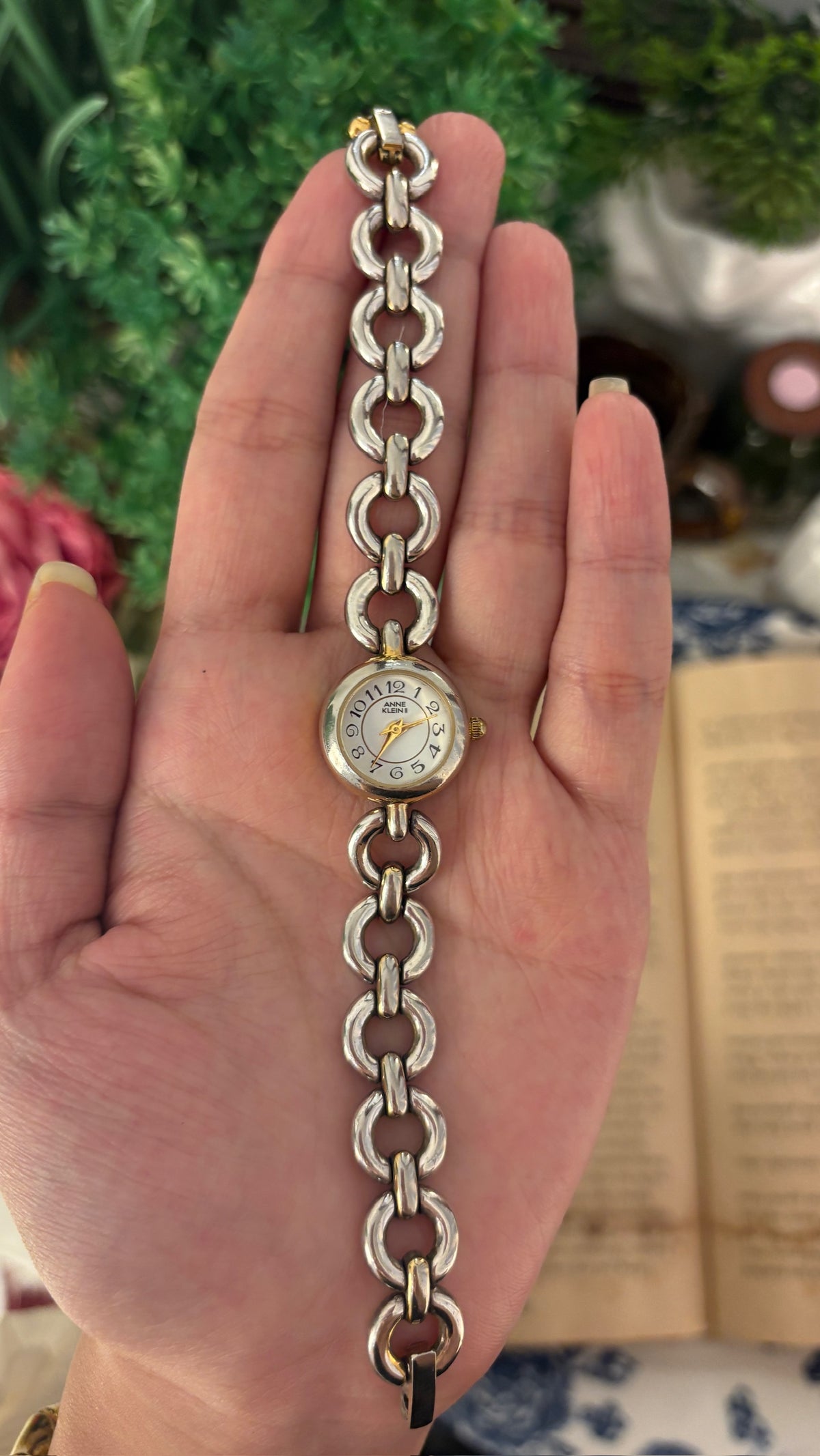 Vintage Anne Klein II Circle Link Watch in Silver Tone Quartz