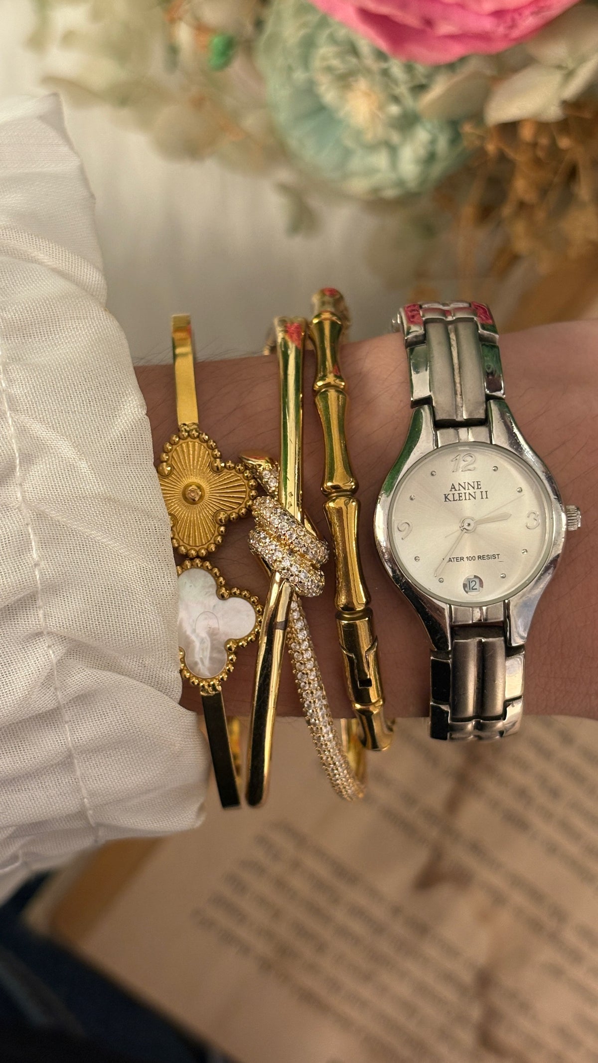 Vintage Anne Klein Date Window Line Accent Watch in Silver Tone Quartz