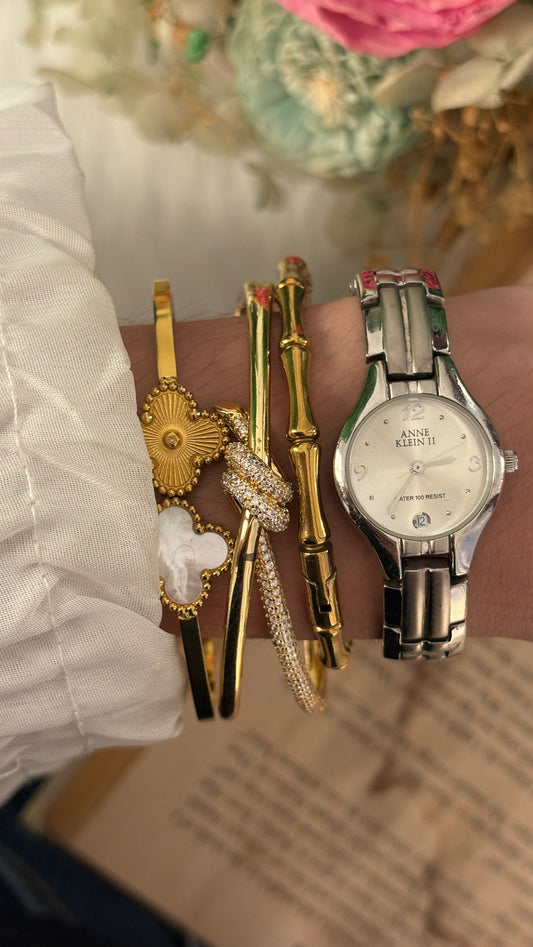 Vintage Anne Klein Date Window Line Accent Watch in Silver Tone Quartz