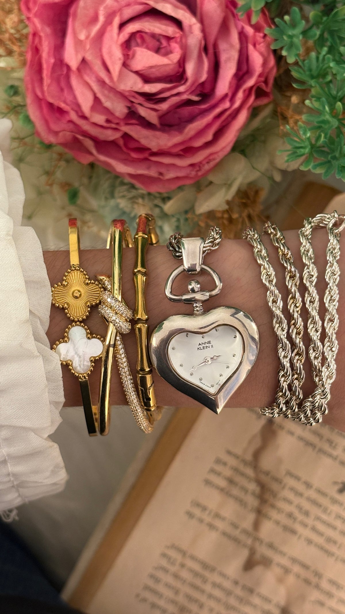 Extremely Rare Vintage Anne Klein II Heart Pocket Watch in Silver Tone Quartz
