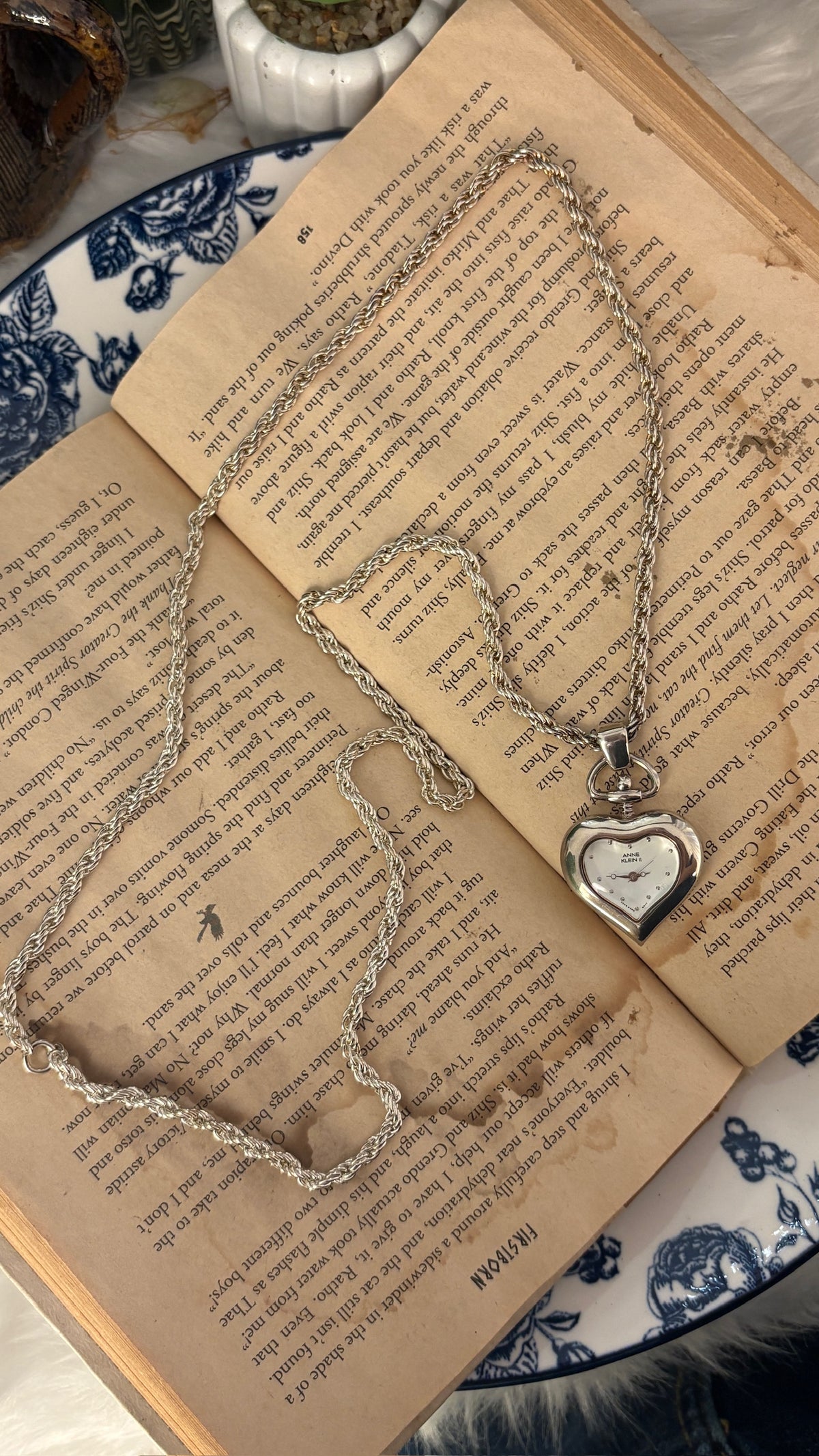 Extremely Rare Vintage Anne Klein II Heart Pocket Watch in Silver Tone Quartz