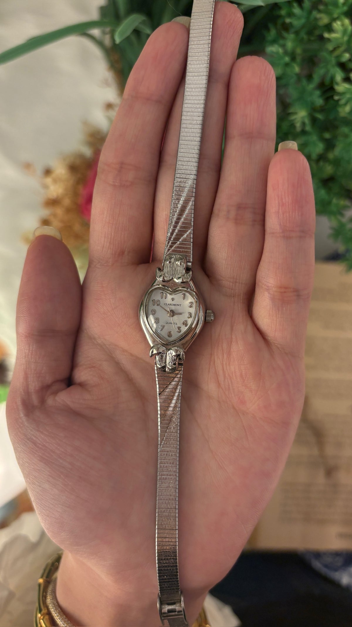 Rare Vintage Claremont Heart Dial Dress Watch in Silver Tone Quartz