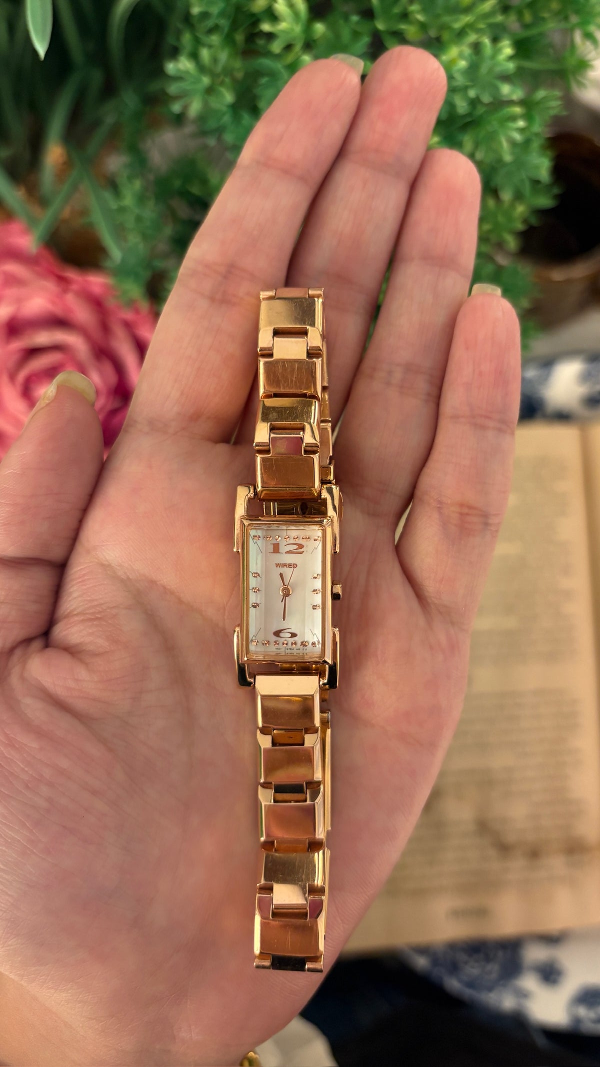 Rare Dainty Vintage Wired Citizen Solar Tank Watch in Rose Gold Tone Quartz