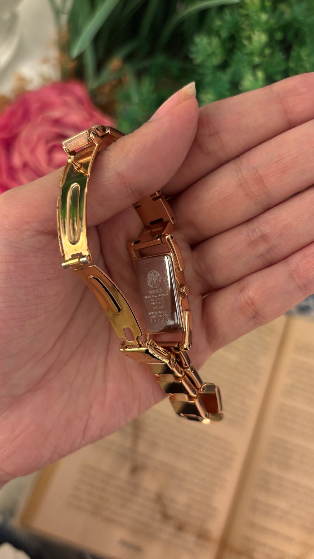 Rare Dainty Vintage Wired Citizen Solar Tank Watch in Rose Gold Tone Quartz