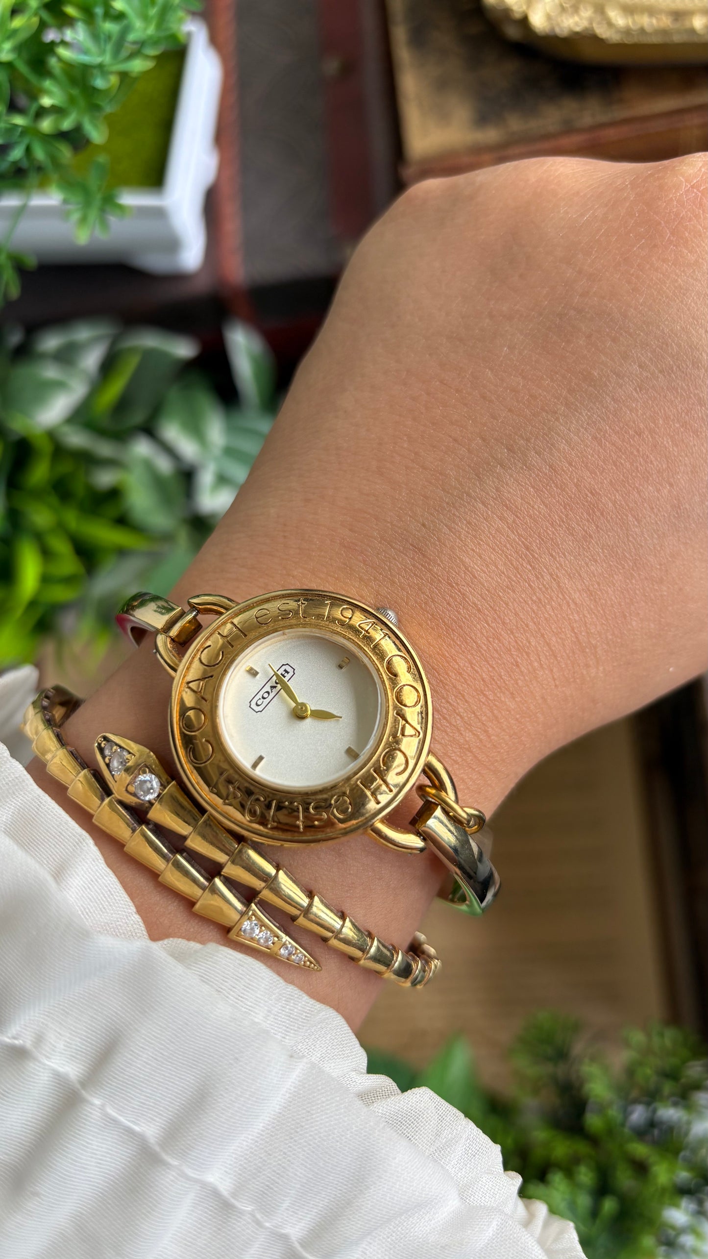 Vintage Coach Bangle Watch in Gold Tone