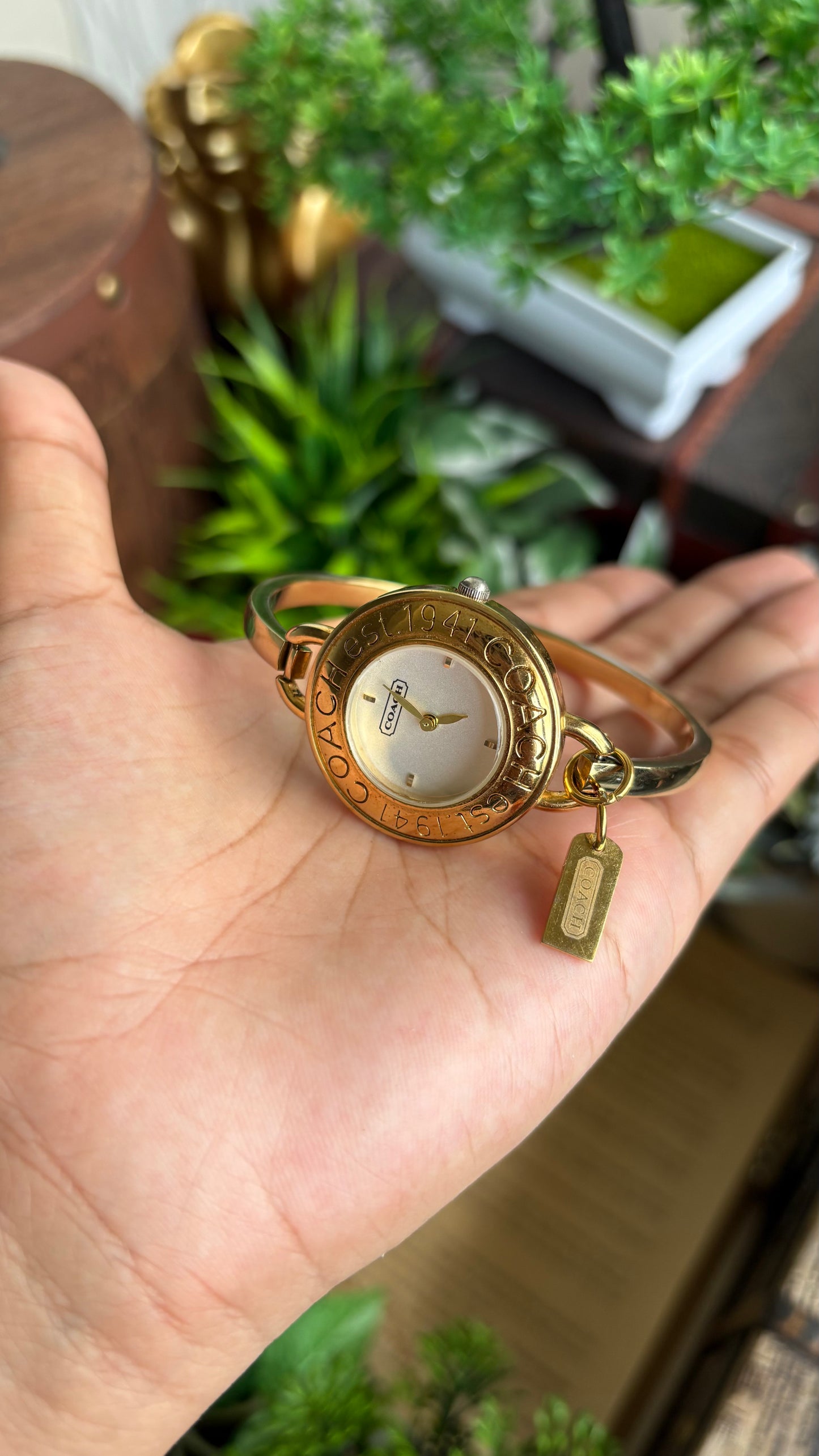 Vintage Coach Bangle Watch in Gold Tone