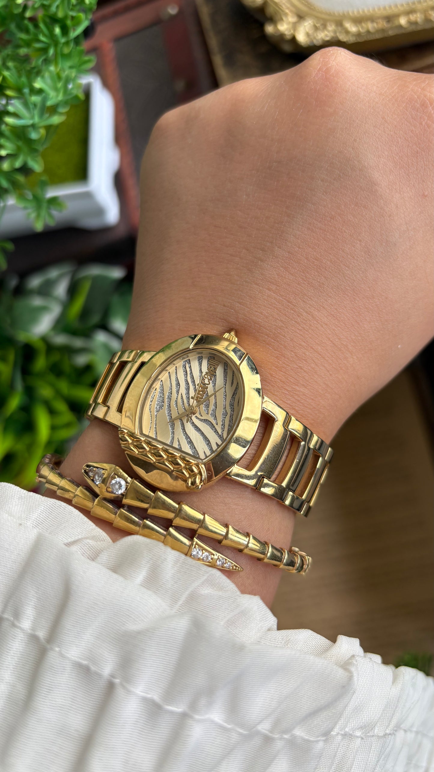 Extremely Rare Vintage Just Cavalli Half Moon Watch in Gold Tone
