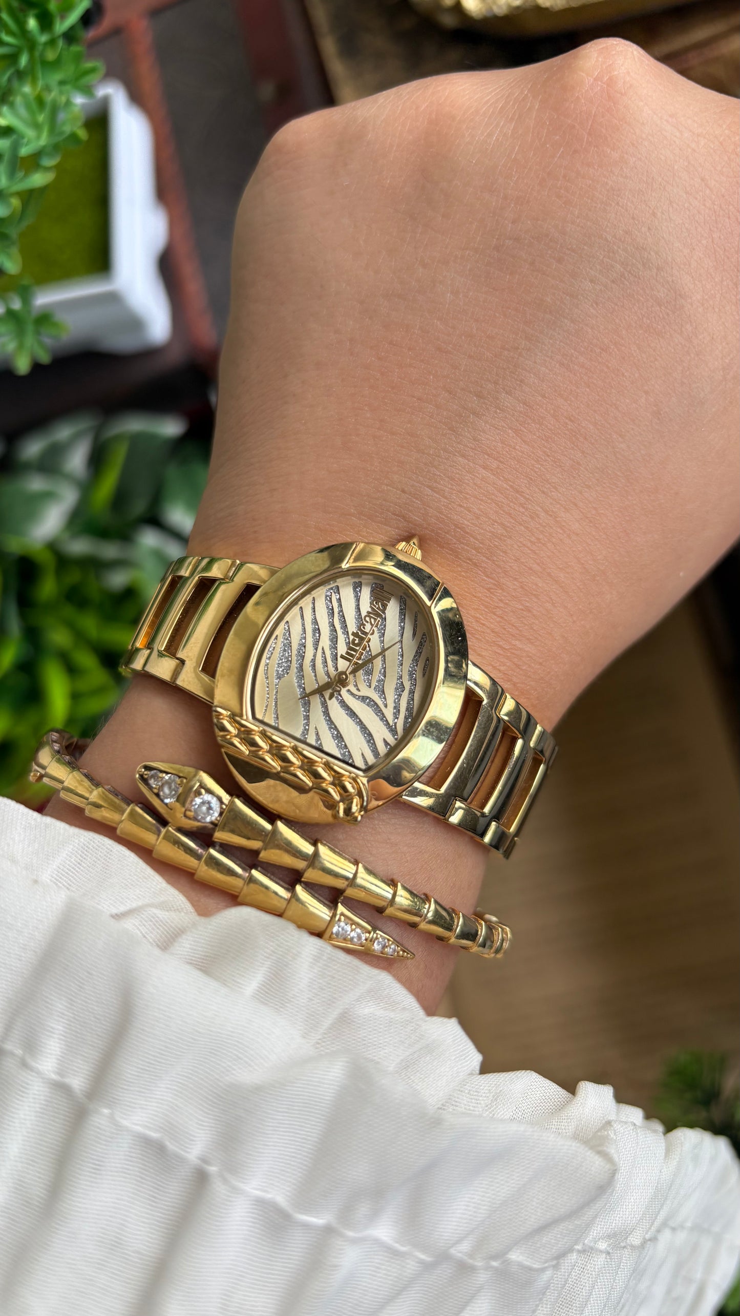 Extremely Rare Vintage Just Cavalli Half Moon Watch in Gold Tone