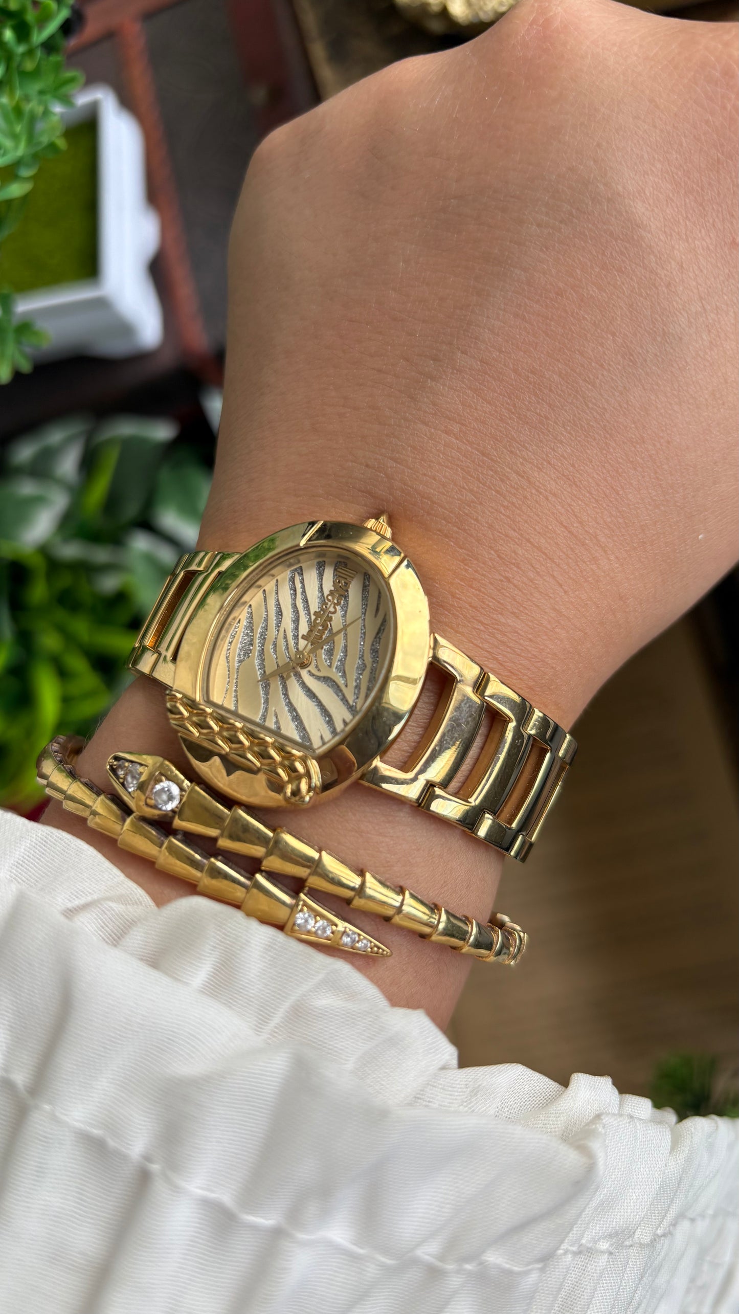 Extremely Rare Vintage Just Cavalli Half Moon Watch in Gold Tone