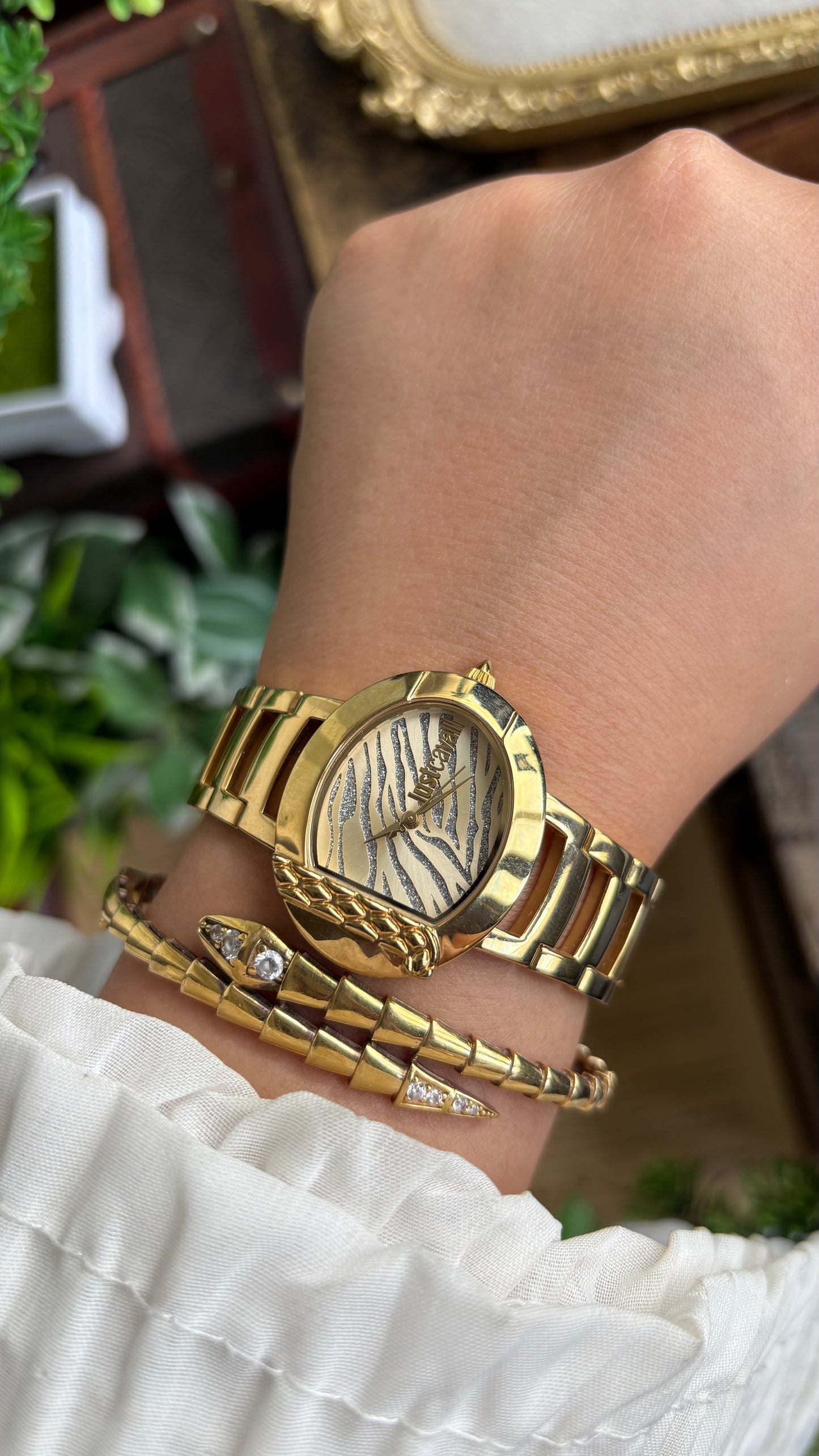 Extremely Rare Vintage Just Cavalli Half Moon Watch in Gold Tone
