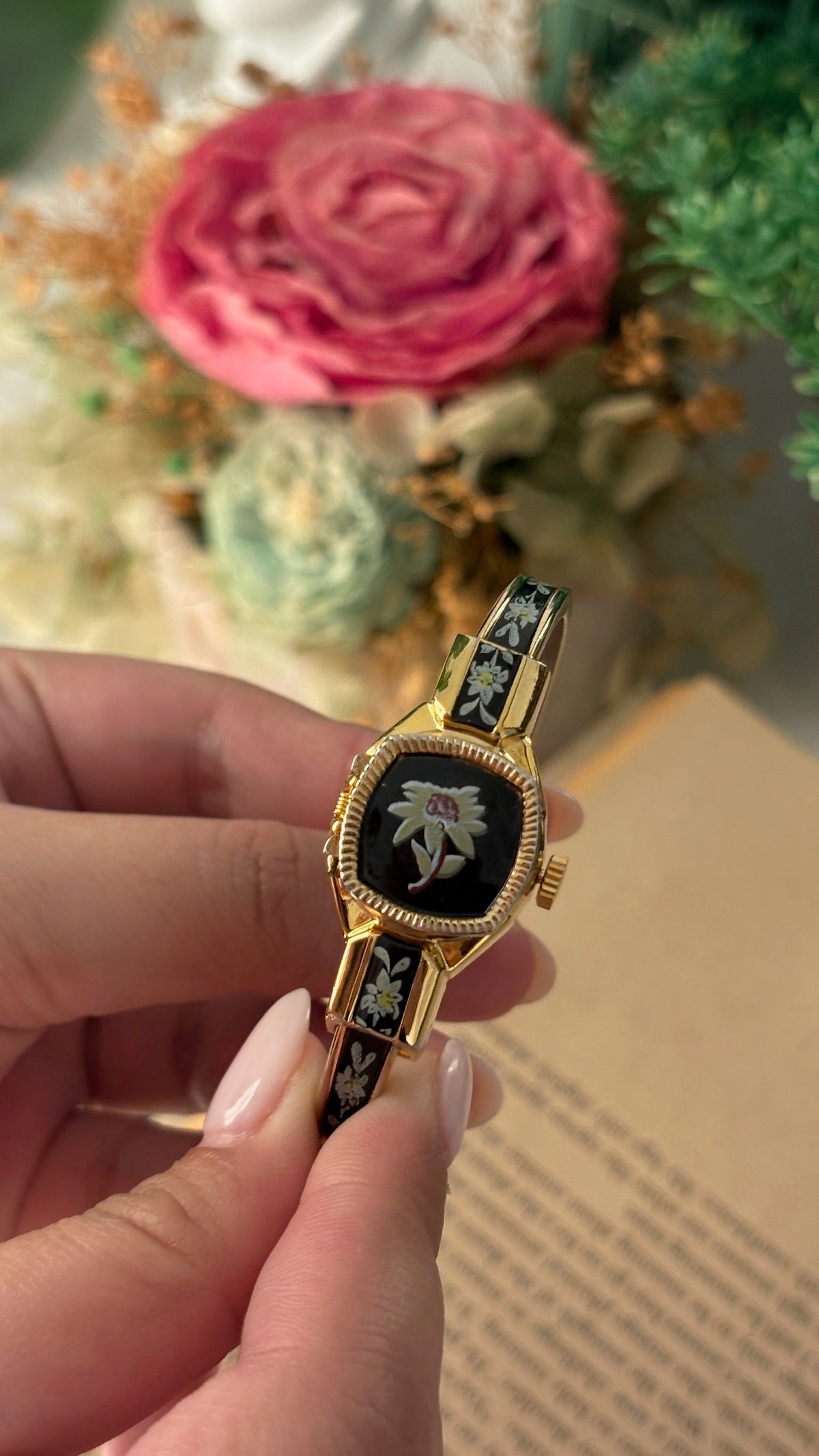Rare Dainty Vintage Curtis Swiss Peekaboo Watch in Gold Tone Quartz