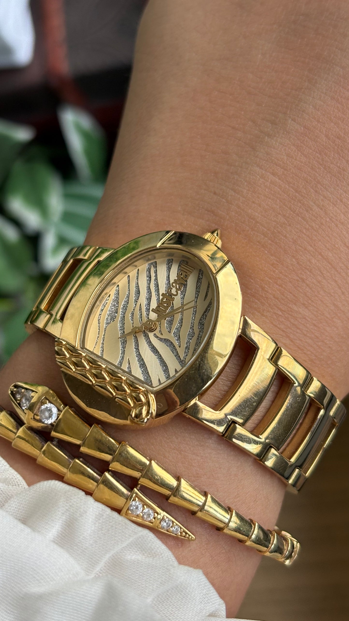 Extremely Rare Vintage Just Cavalli Half Moon Watch in Gold Tone
