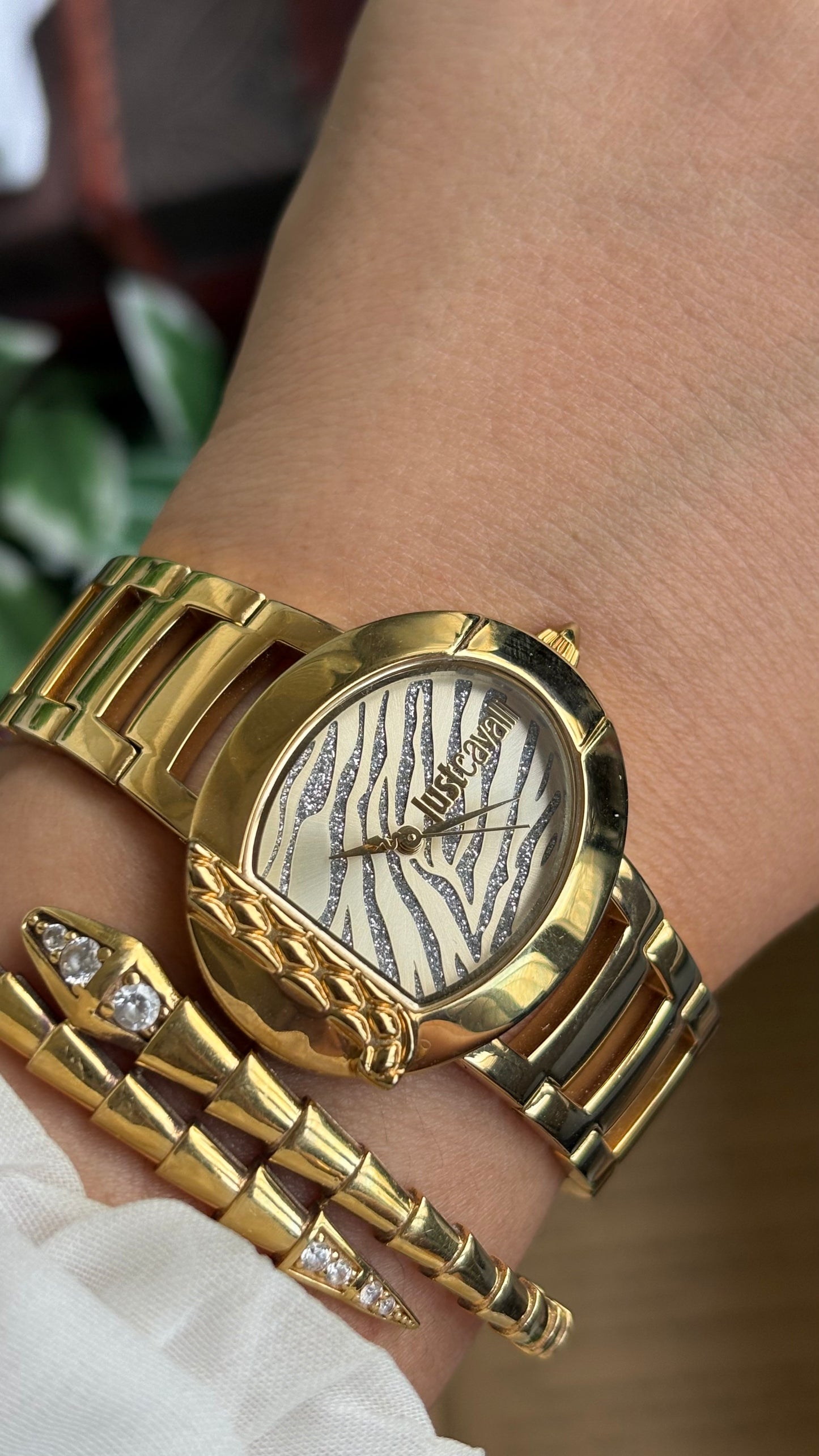 Extremely Rare Vintage Just Cavalli Half Moon Watch in Gold Tone