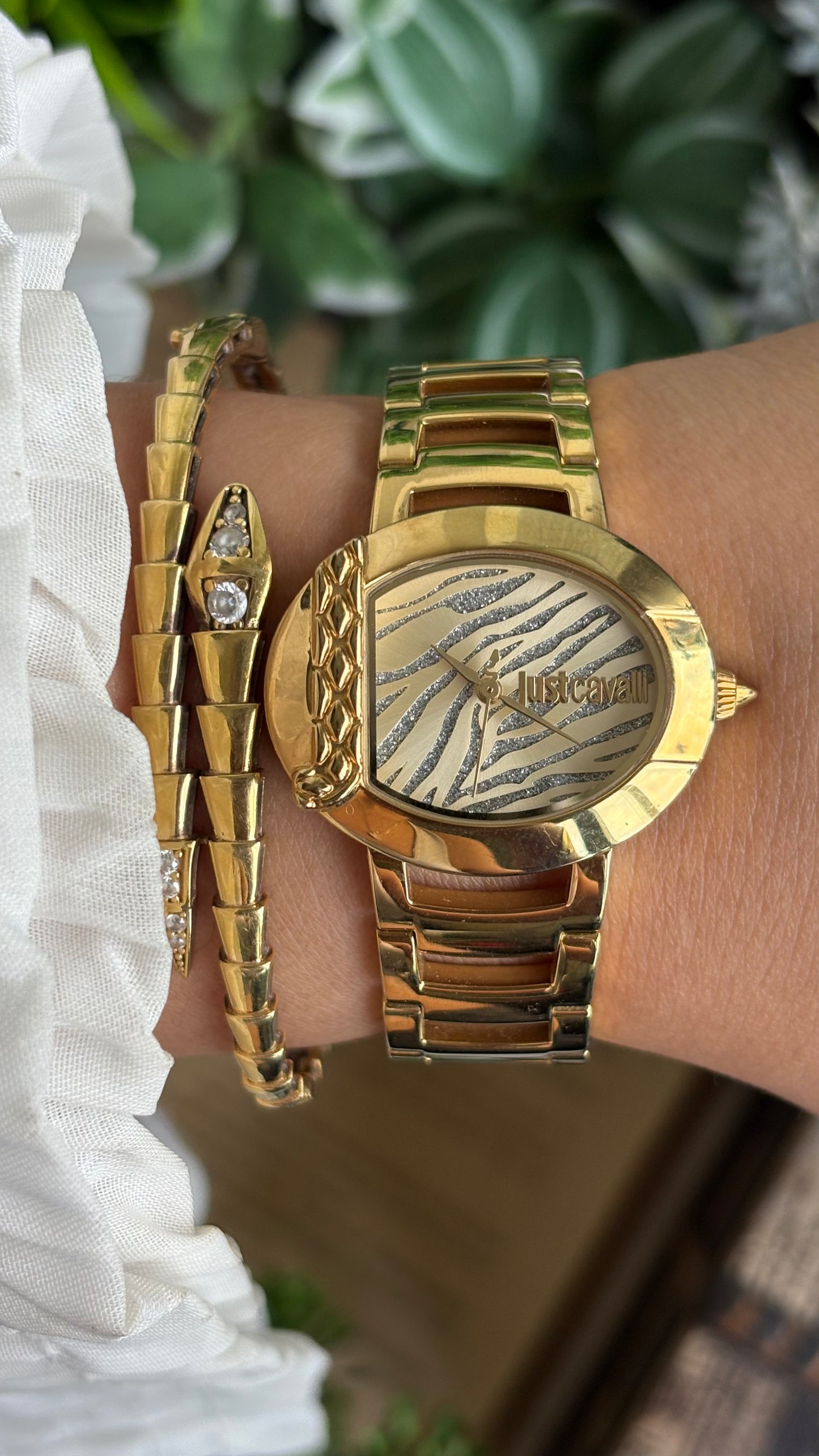 Extremely Rare Vintage Just Cavalli Half Moon Watch in Gold Tone
