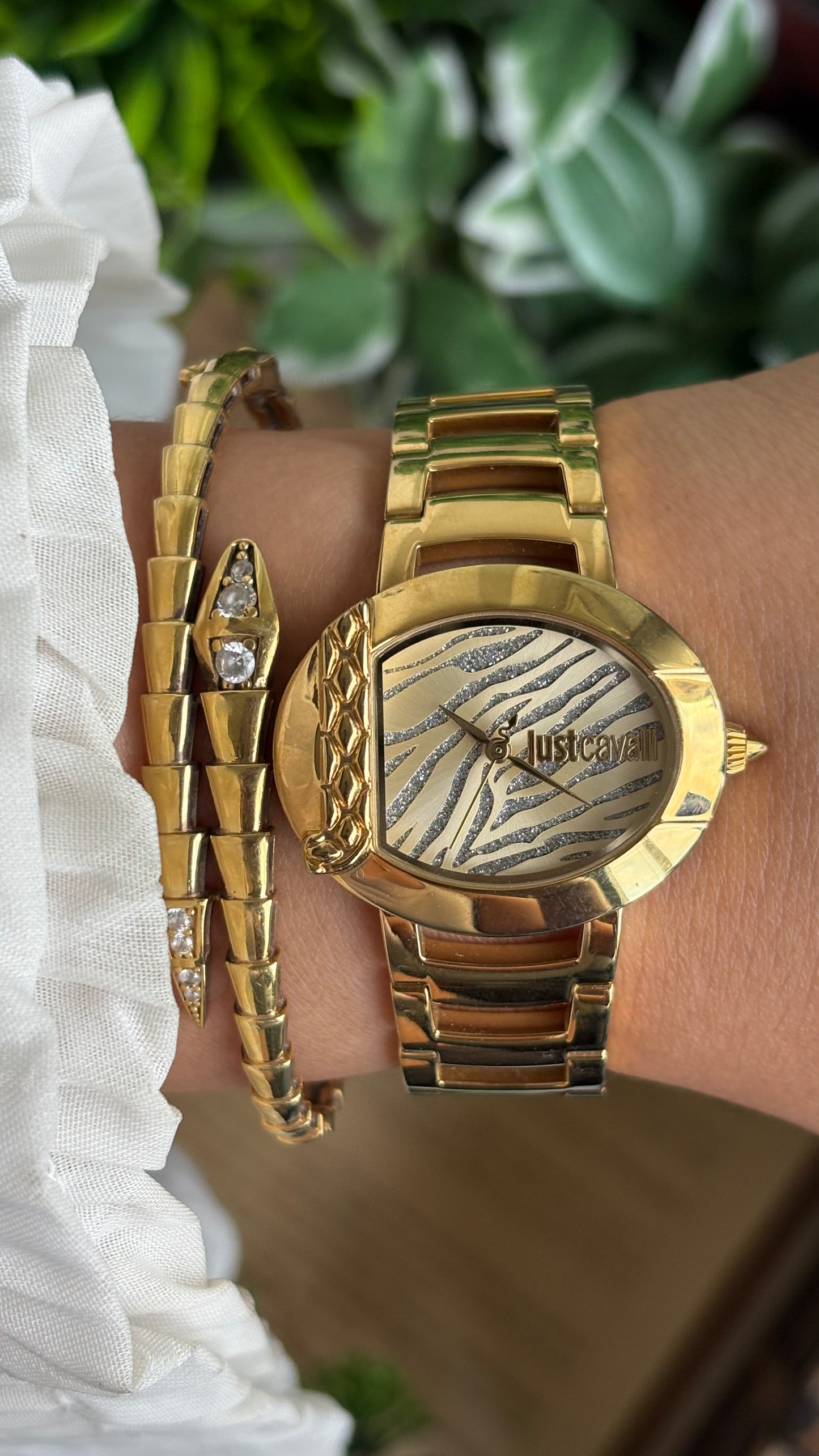Extremely Rare Vintage Just Cavalli Half Moon Watch in Gold Tone