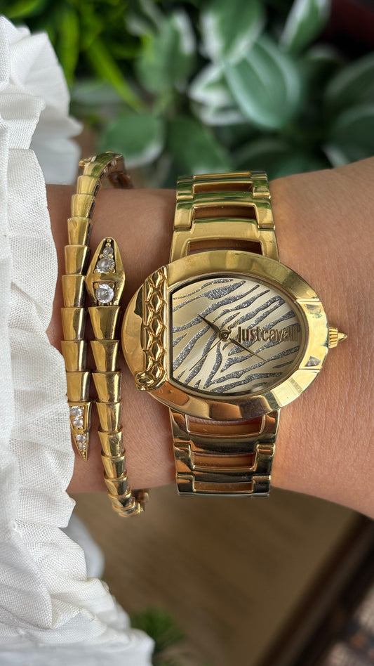 Extremely Rare Vintage Just Cavalli Half Moon Watch in Gold Tone