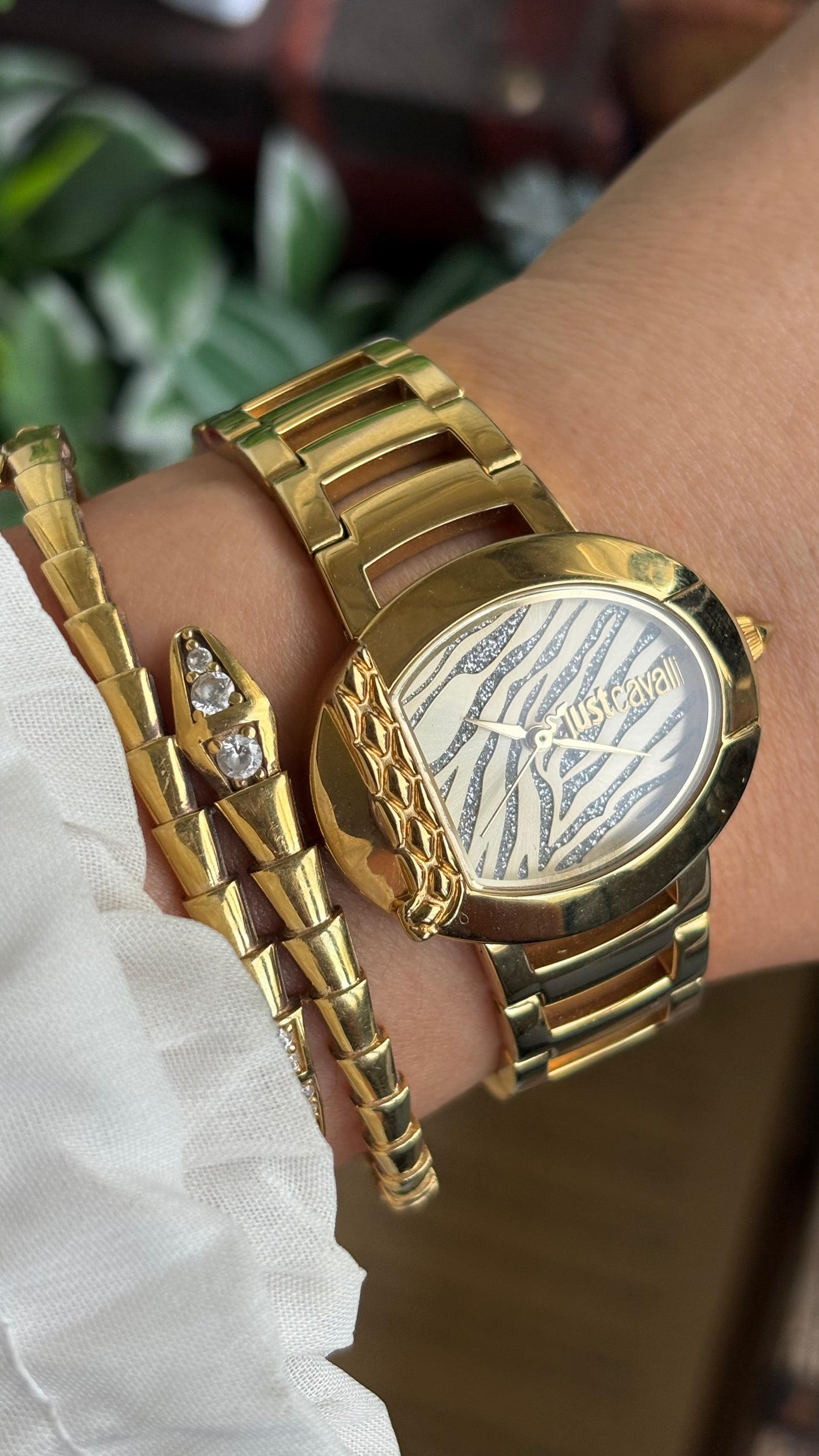 Extremely Rare Vintage Just Cavalli Half Moon Watch in Gold Tone