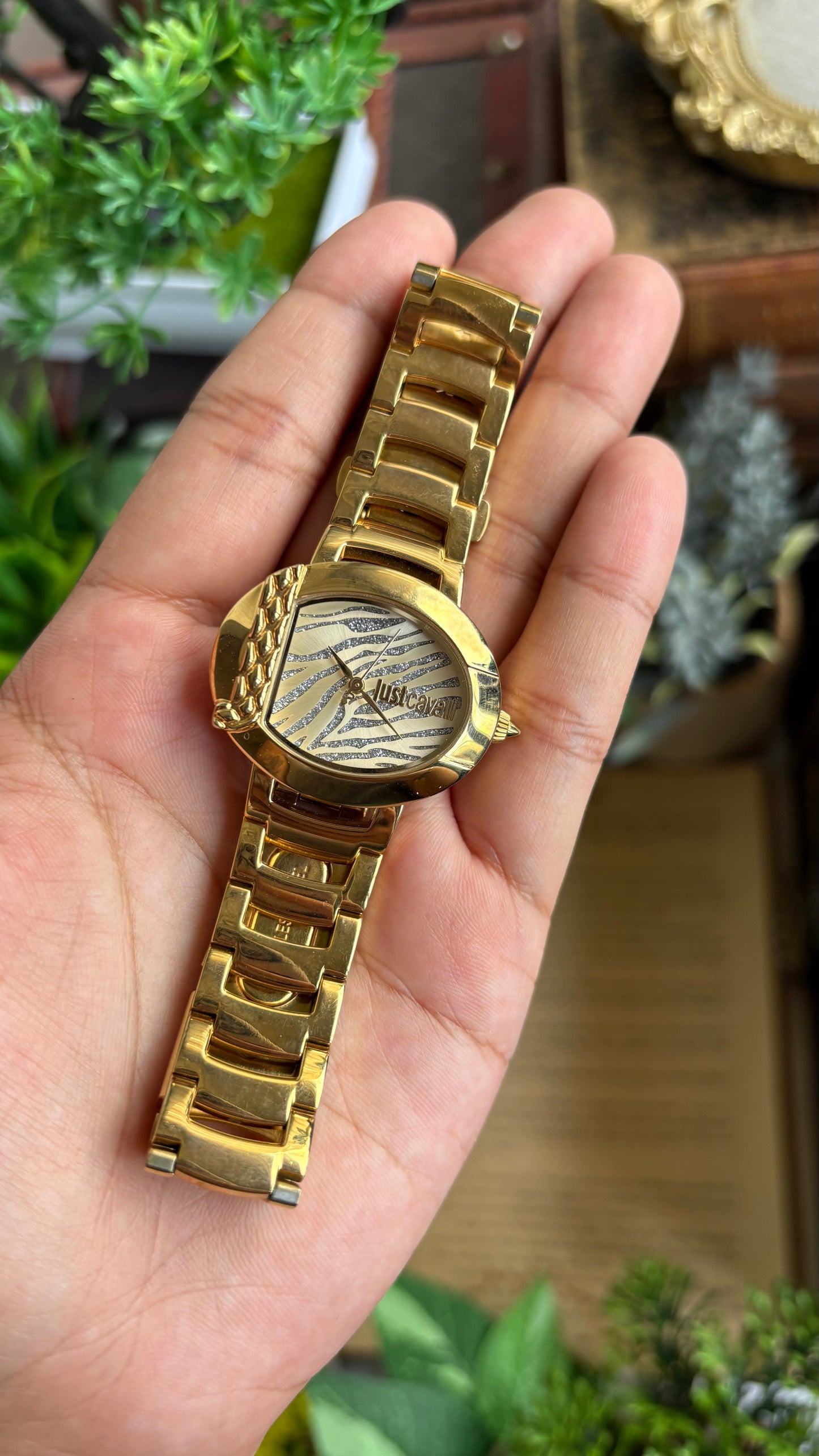 Extremely Rare Vintage Just Cavalli Half Moon Watch in Gold Tone
