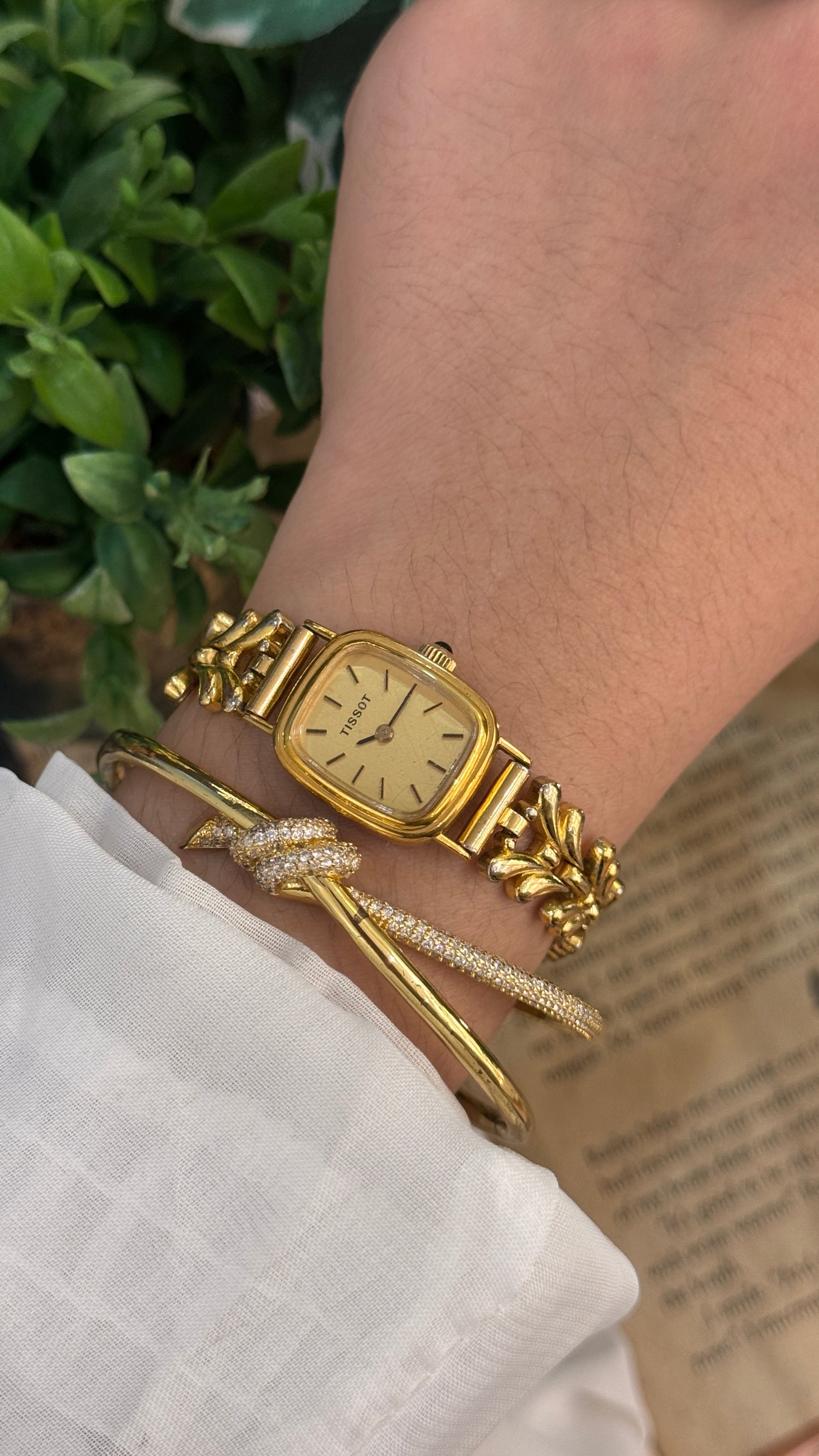 Rare Vintage Tissot Swiss Bracelet Tank Watch in Gold Tone Quartz