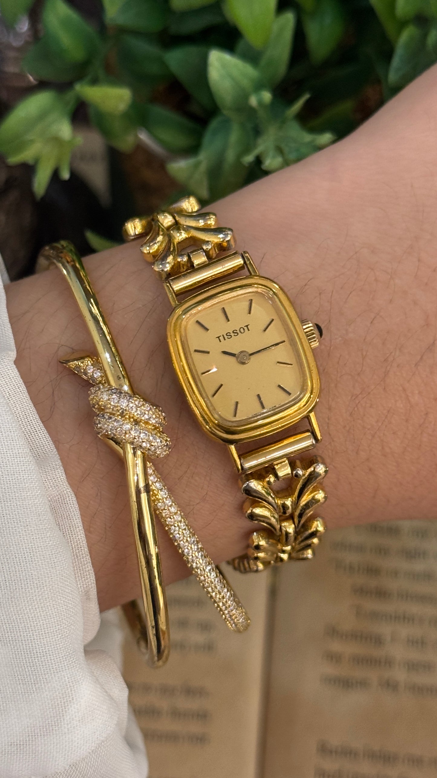 Rare Vintage Tissot Swiss Bracelet Tank Watch in Gold Tone Quartz
