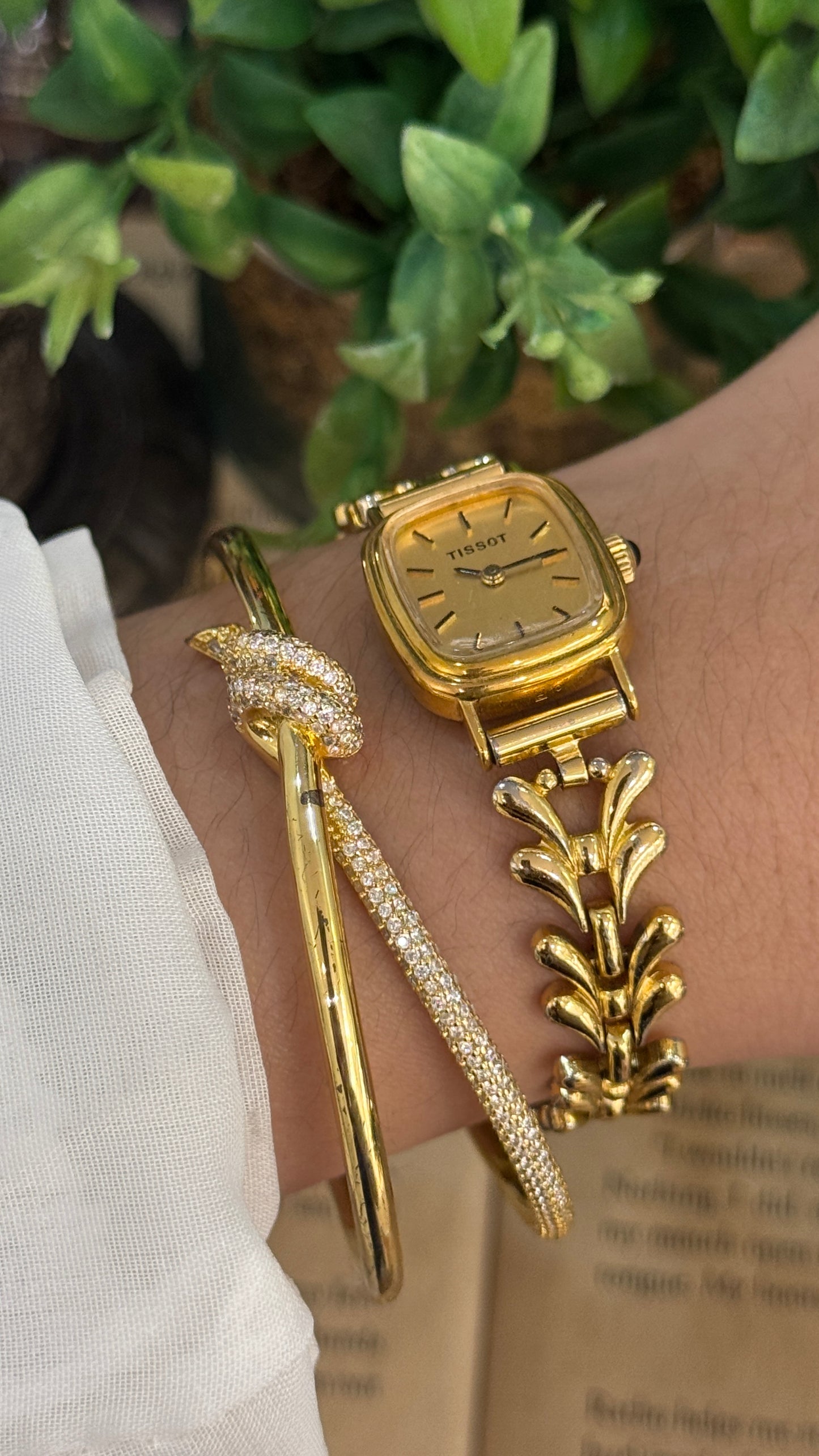 Rare Vintage Tissot Swiss Bracelet Tank Watch in Gold Tone Quartz