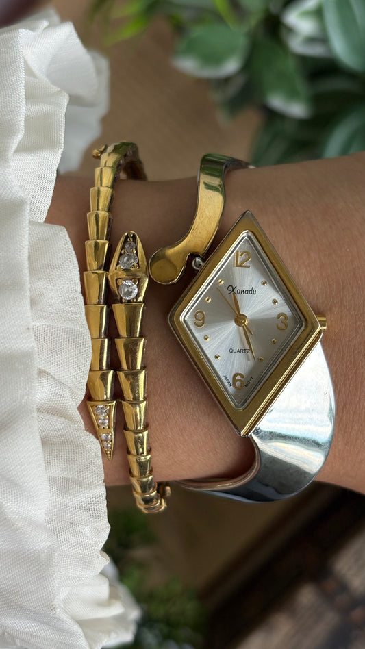 Extremely Rare Vintage Xanadu Melted Bangle Watch in Two Tone Diamond Dial