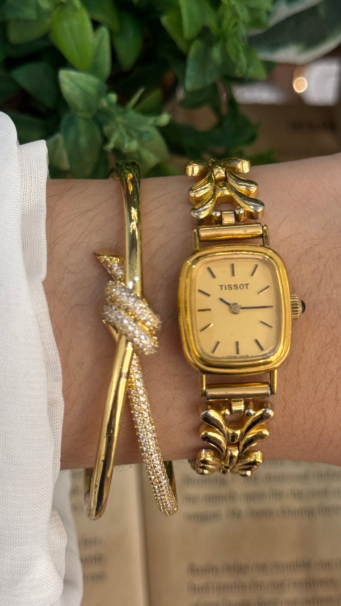 Rare Vintage Tissot Swiss Bracelet Tank Watch in Gold Tone Quartz