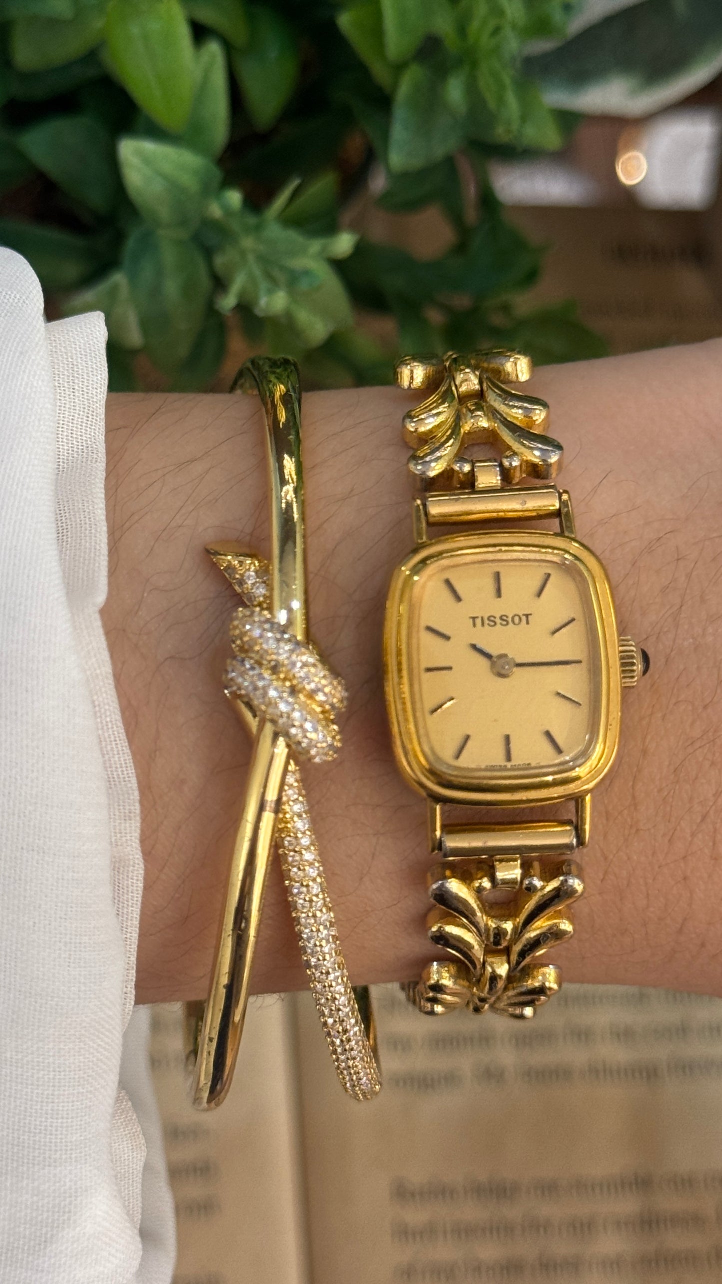 Rare Vintage Tissot Swiss Bracelet Tank Watch in Gold Tone Quartz