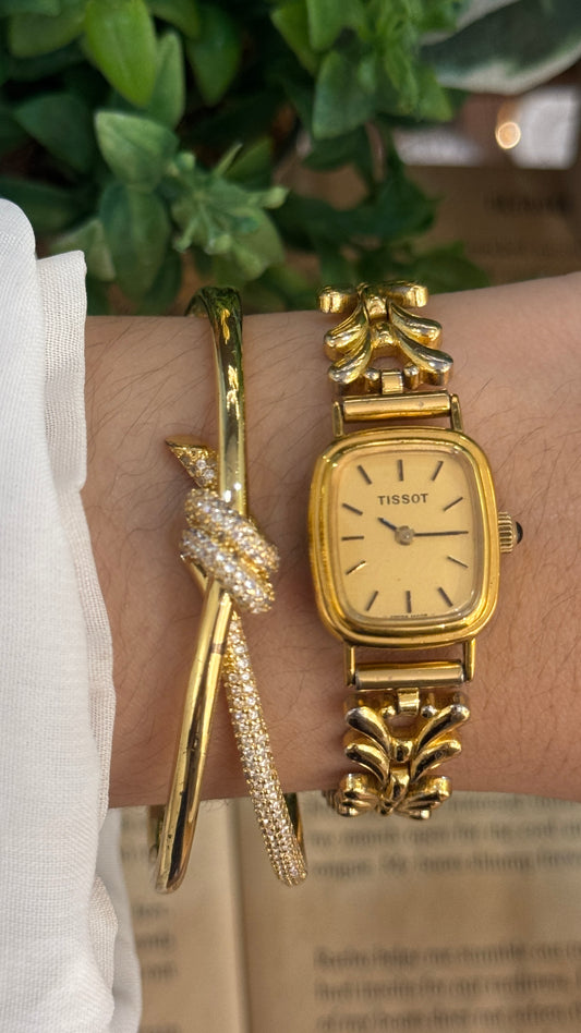 Rare Vintage Tissot Swiss Bracelet Tank Watch in Gold Tone Quartz