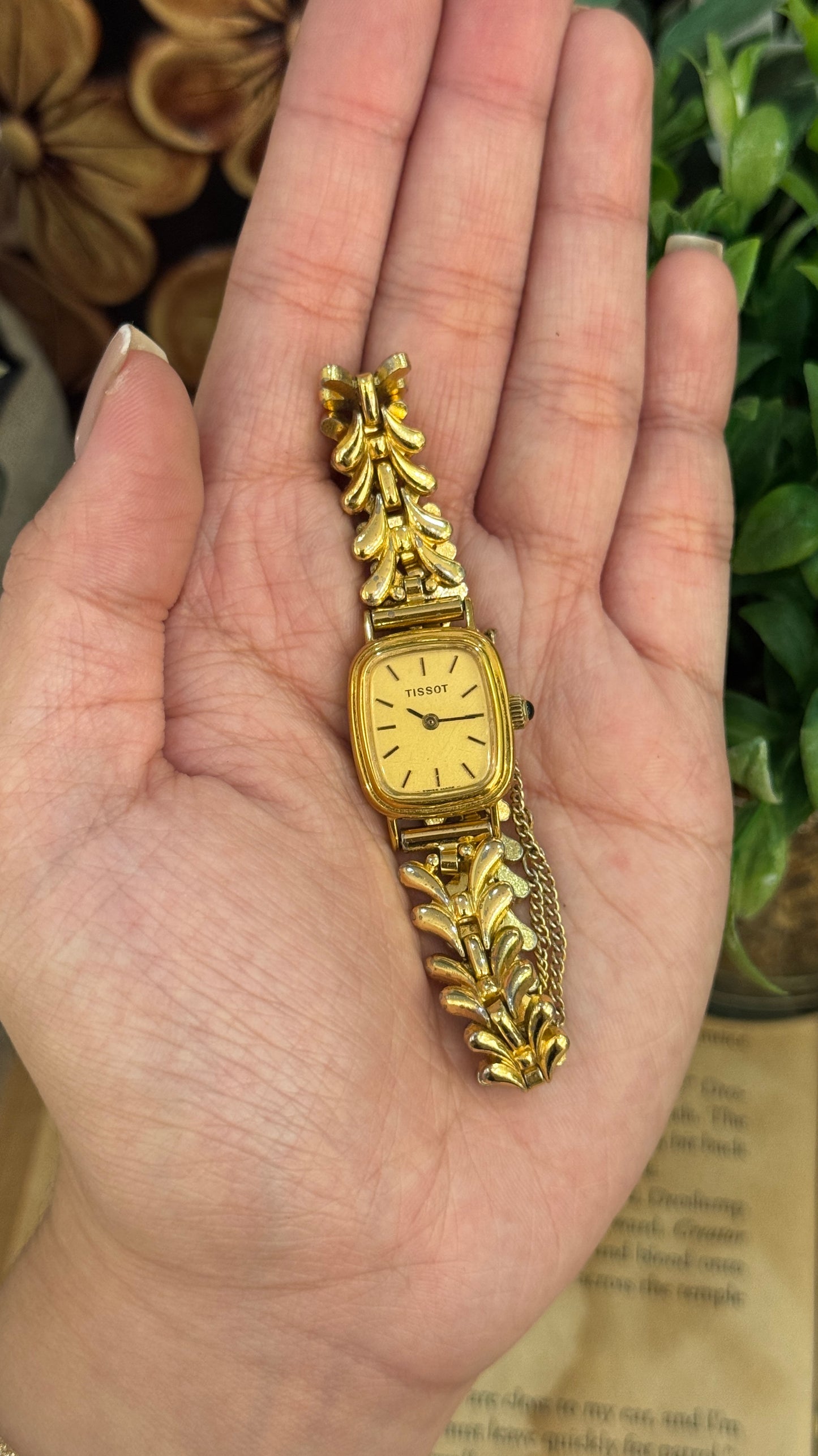 Rare Vintage Tissot Swiss Bracelet Tank Watch in Gold Tone Quartz