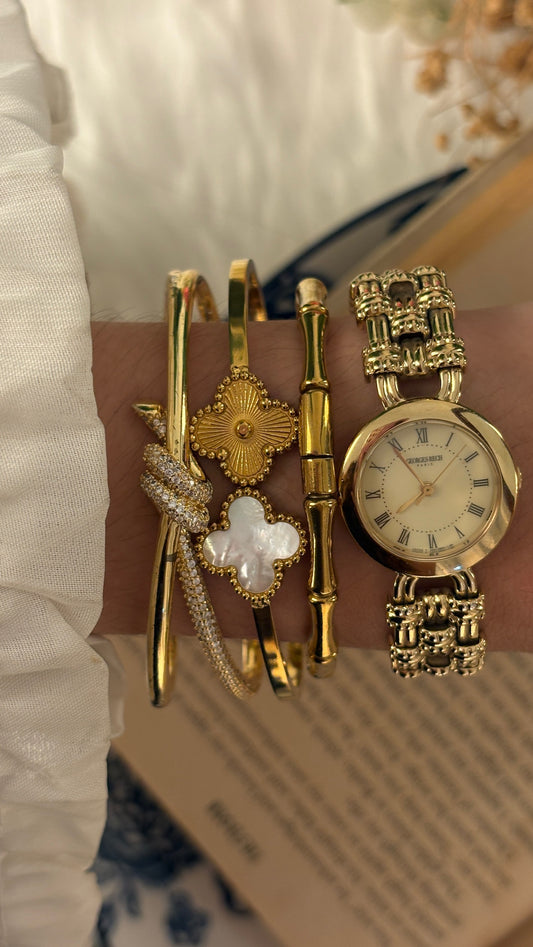 Rare Vintage Georges Rich Weave Motif Dress Watch in Gold Tone Quartz