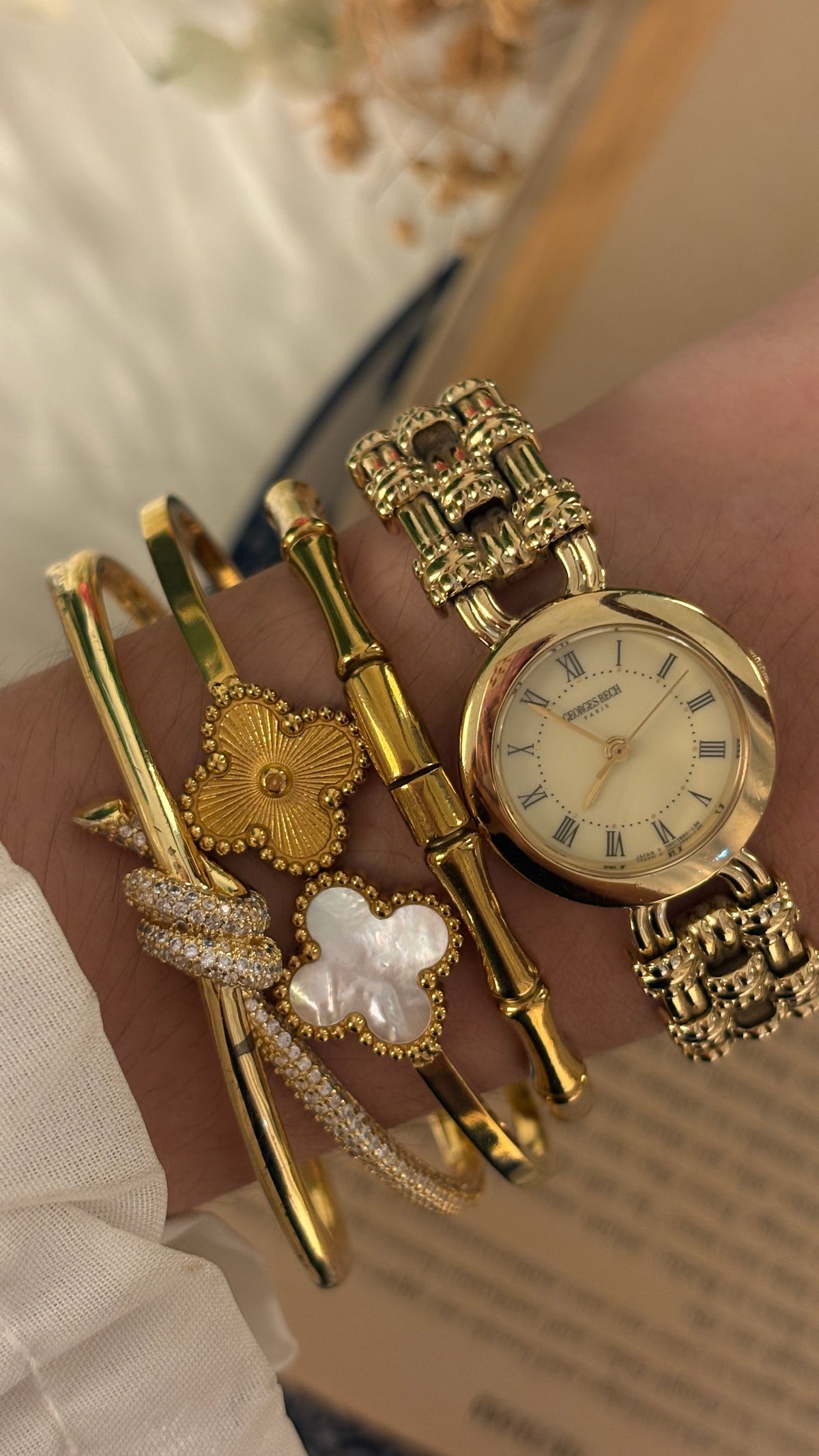 Rare Vintage Georges Rich Weave Motif Dress Watch in Gold Tone Quartz