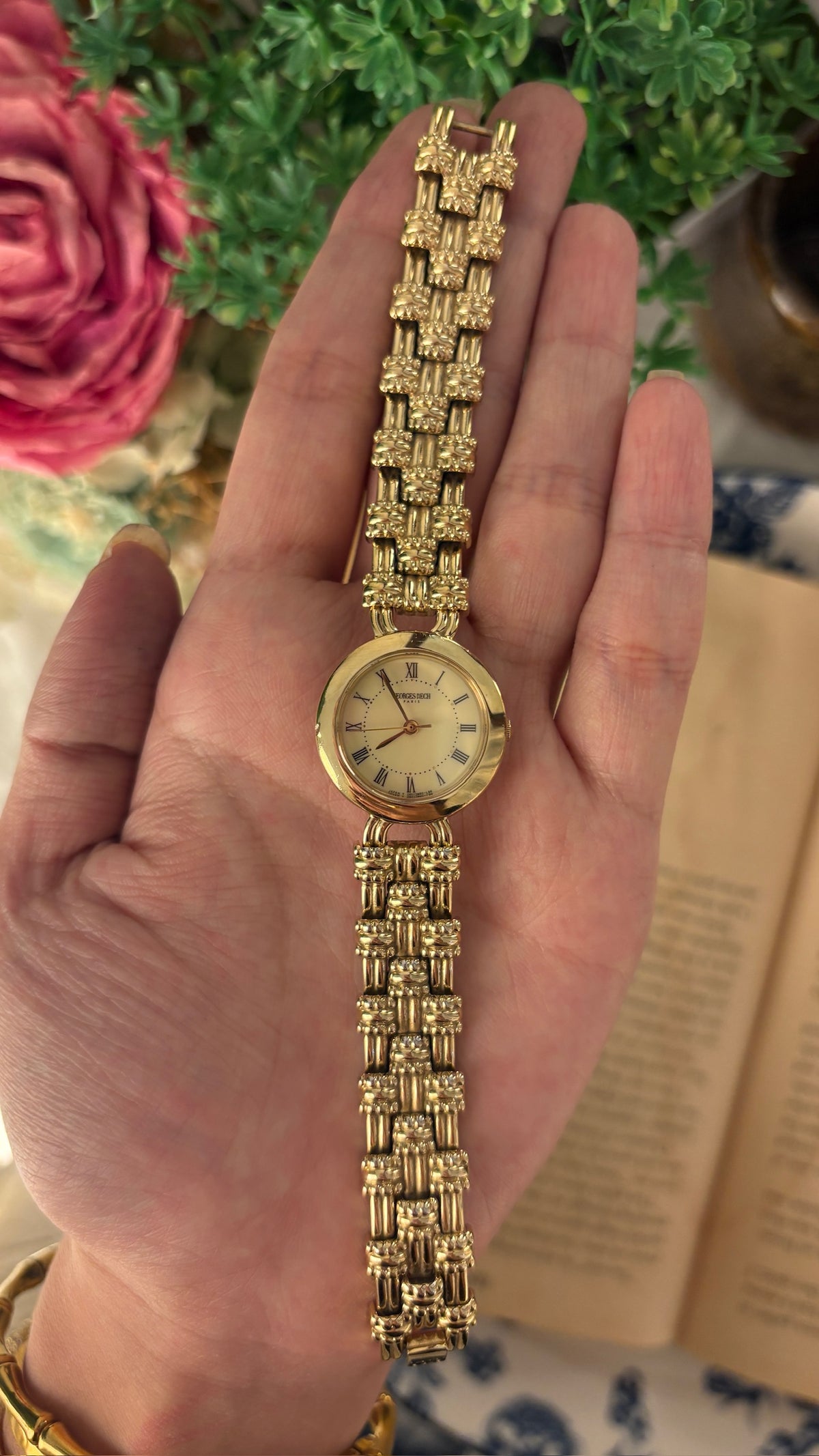 Rare Vintage Georges Rich Weave Motif Dress Watch in Gold Tone Quartz