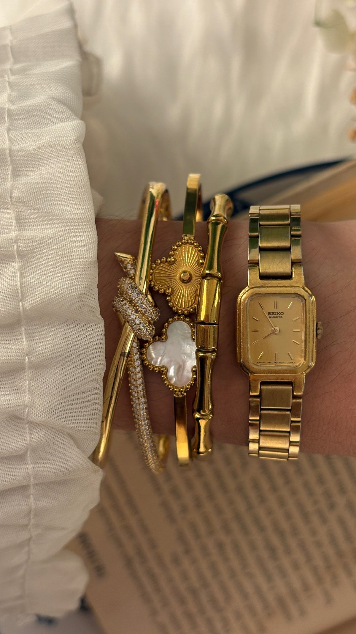 Rare Dainty Vintage Seiko Mini Tank Yellow Gold Dial Watch in Gold Tone Quartz