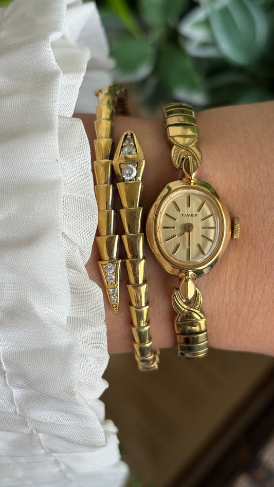 Vintage Timex Dainty Watch in Gold Tone Stretch Band