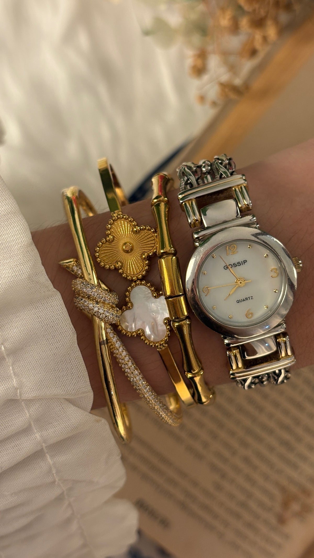 Vintage Gossip Mother of Pearl Dial Multi Bracelet Watch in Silver Tone Quartz