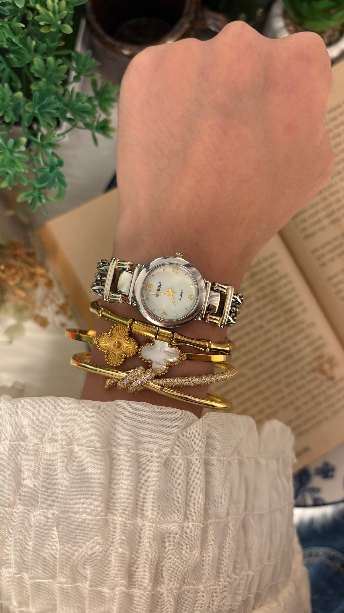 Vintage Gossip Mother of Pearl Dial Multi Bracelet Watch in Silver Tone Quartz