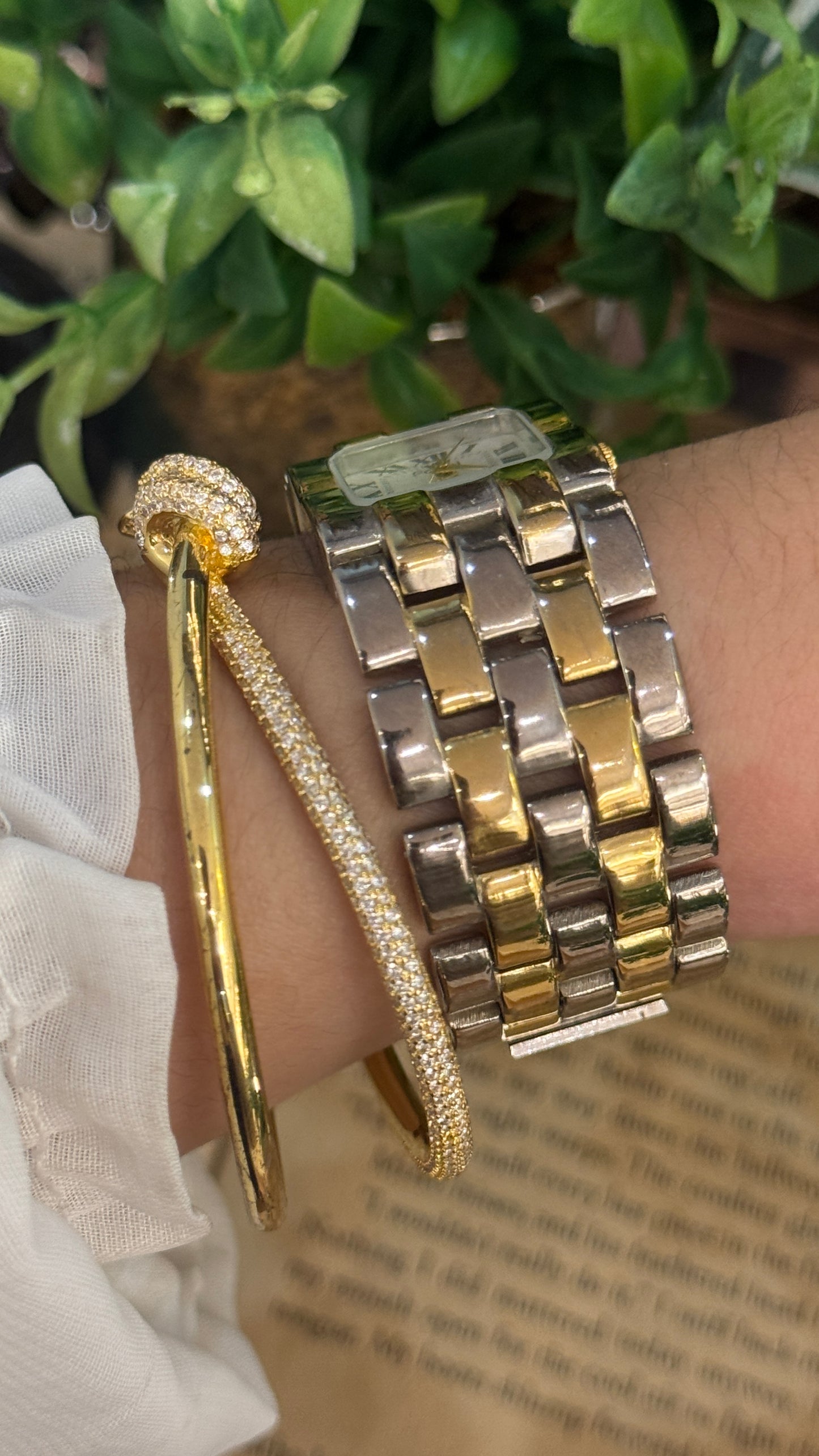 Rare Vintage Polini Roman Dial Bracelet Tank Watch in Two-Tone Quartz