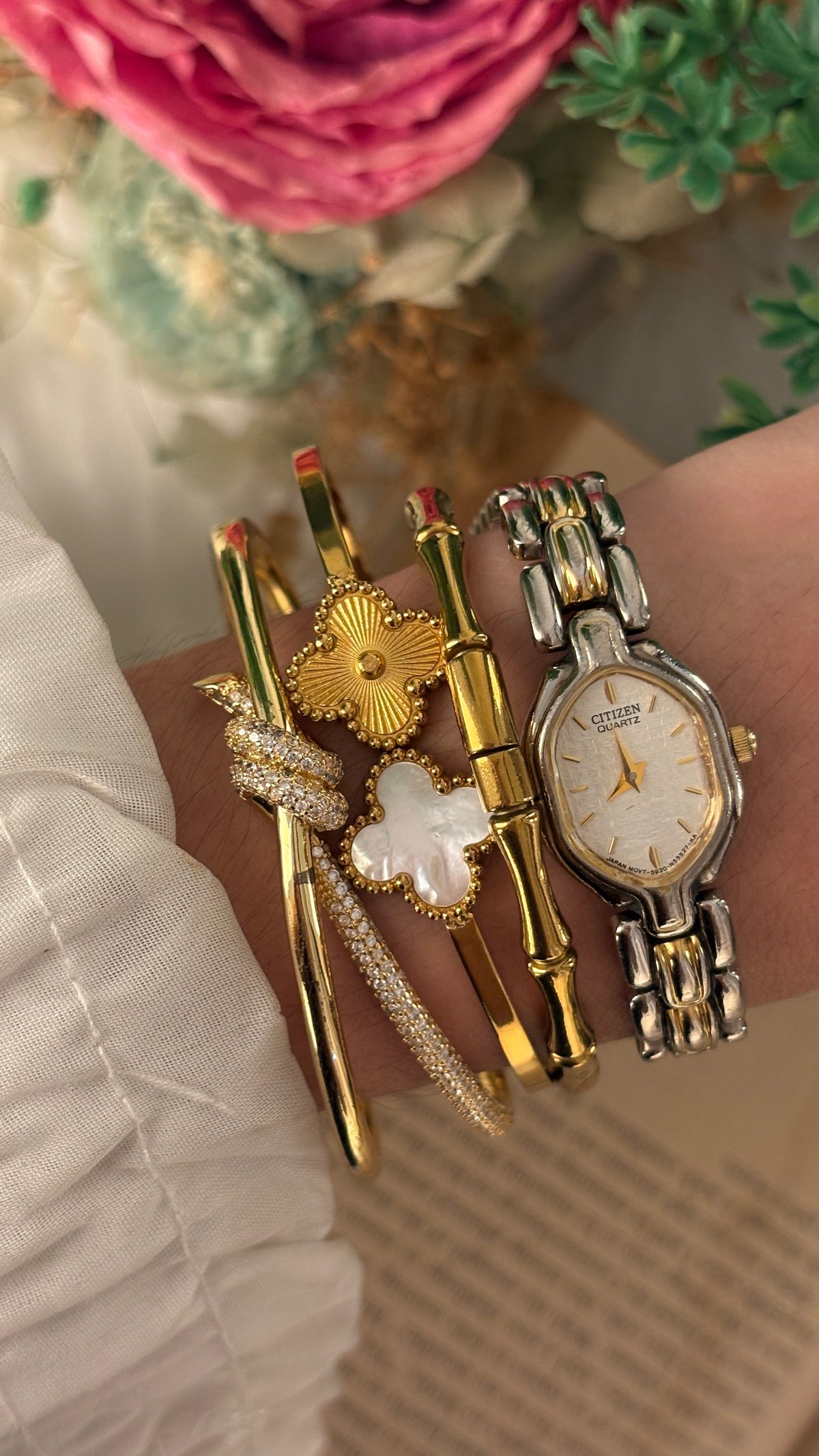 Extremely Rare Dainty Vintage Citizen Hexagon Dial Watch in Two-Tone Quartz