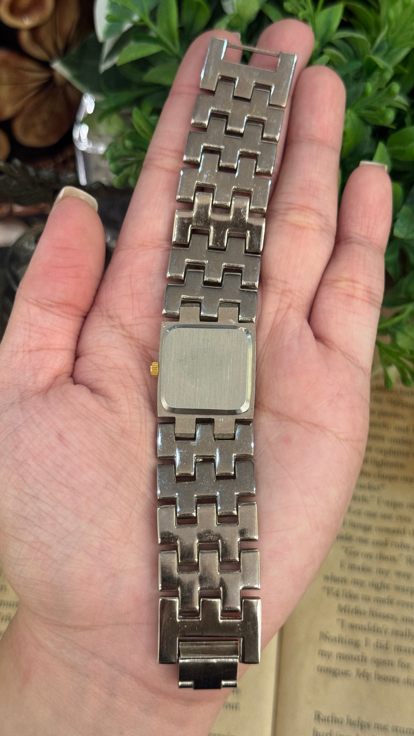 Rare Vintage Polini Roman Dial Bracelet Tank Watch in Two-Tone Quartz