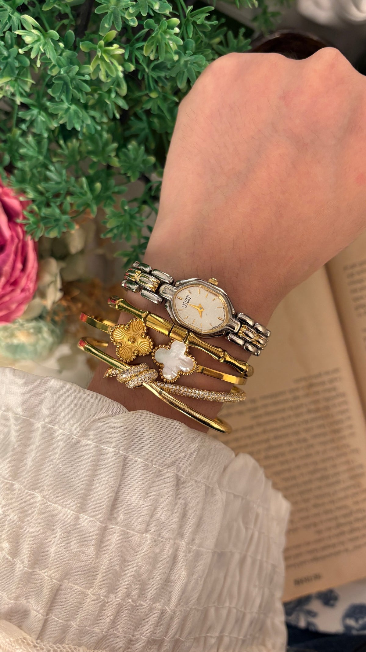 Extremely Rare Dainty Vintage Citizen Hexagon Dial Watch in Two-Tone Quartz