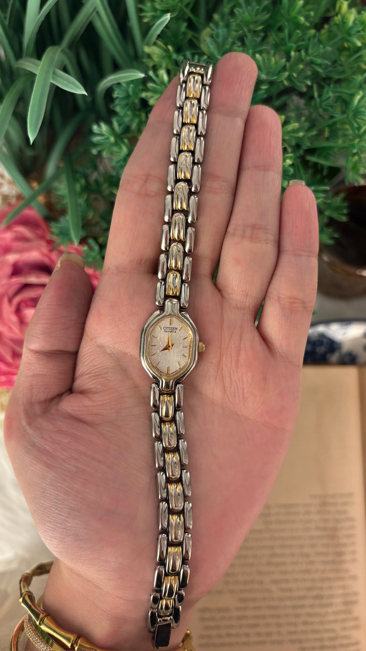 Extremely Rare Dainty Vintage Citizen Hexagon Dial Watch in Two-Tone Quartz
