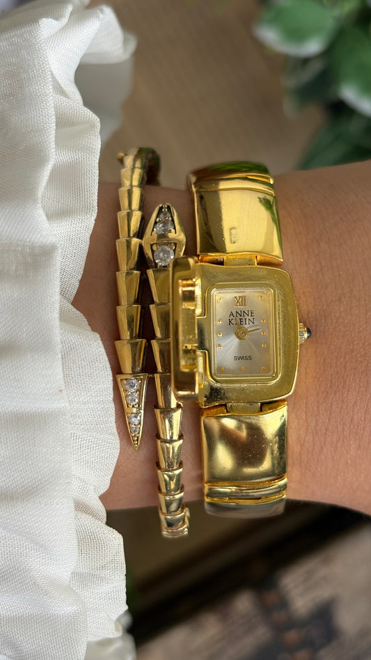 Extremely Rare Vintage Anne Klein Peekaboo Swiss Watch in Gold Tone
