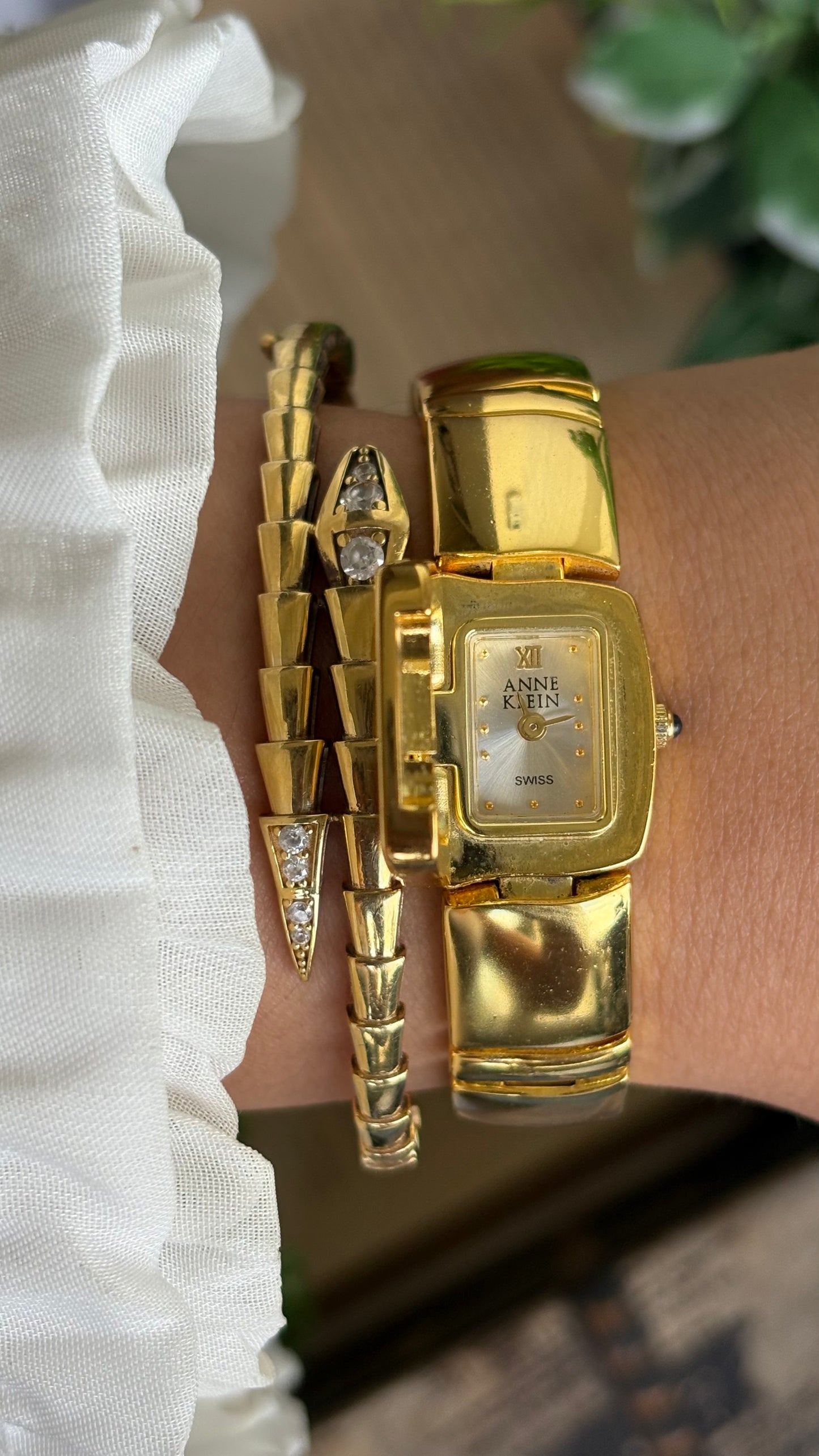 Extremely Rare Vintage Anne Klein Peekaboo Swiss Watch in Gold Tone