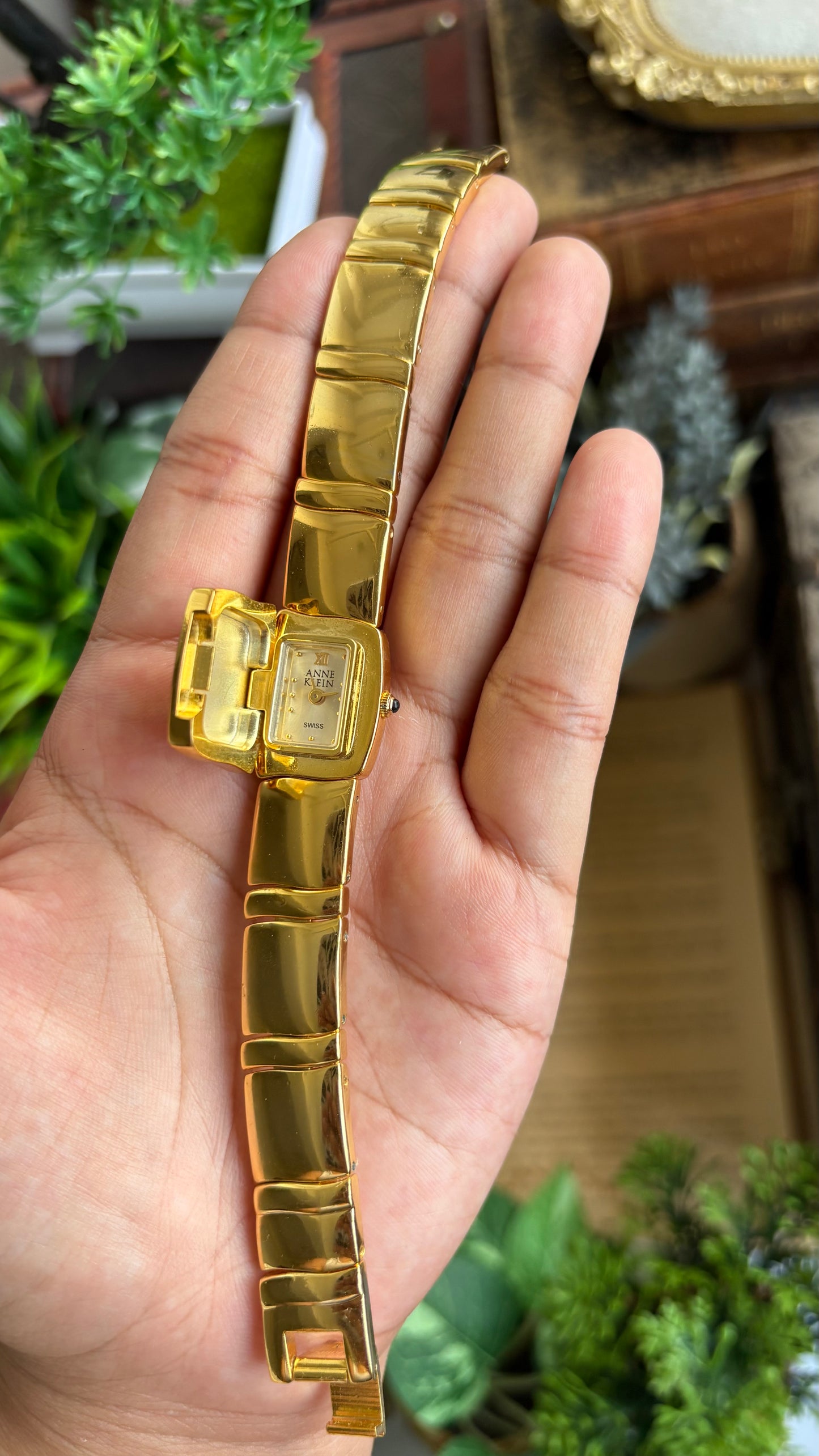 Extremely Rare Vintage Anne Klein Peekaboo Swiss Watch in Gold Tone