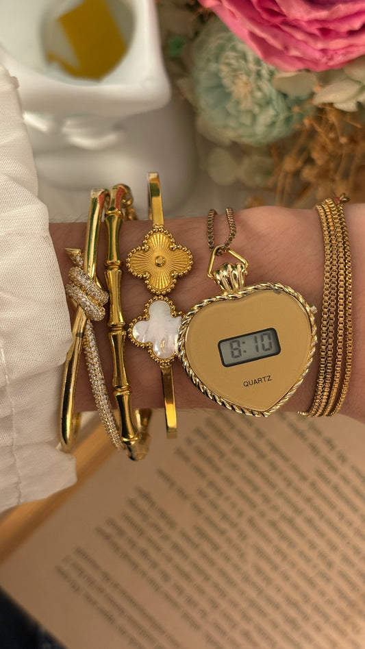 Rare Vintage Heart Digital Pocket Watch in Gold Tone Quartz
