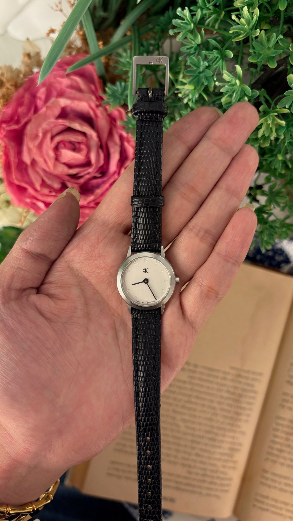 Rare Vintage Calvin Klein Swiss Watch in Silver Tone Black Leather Quartz