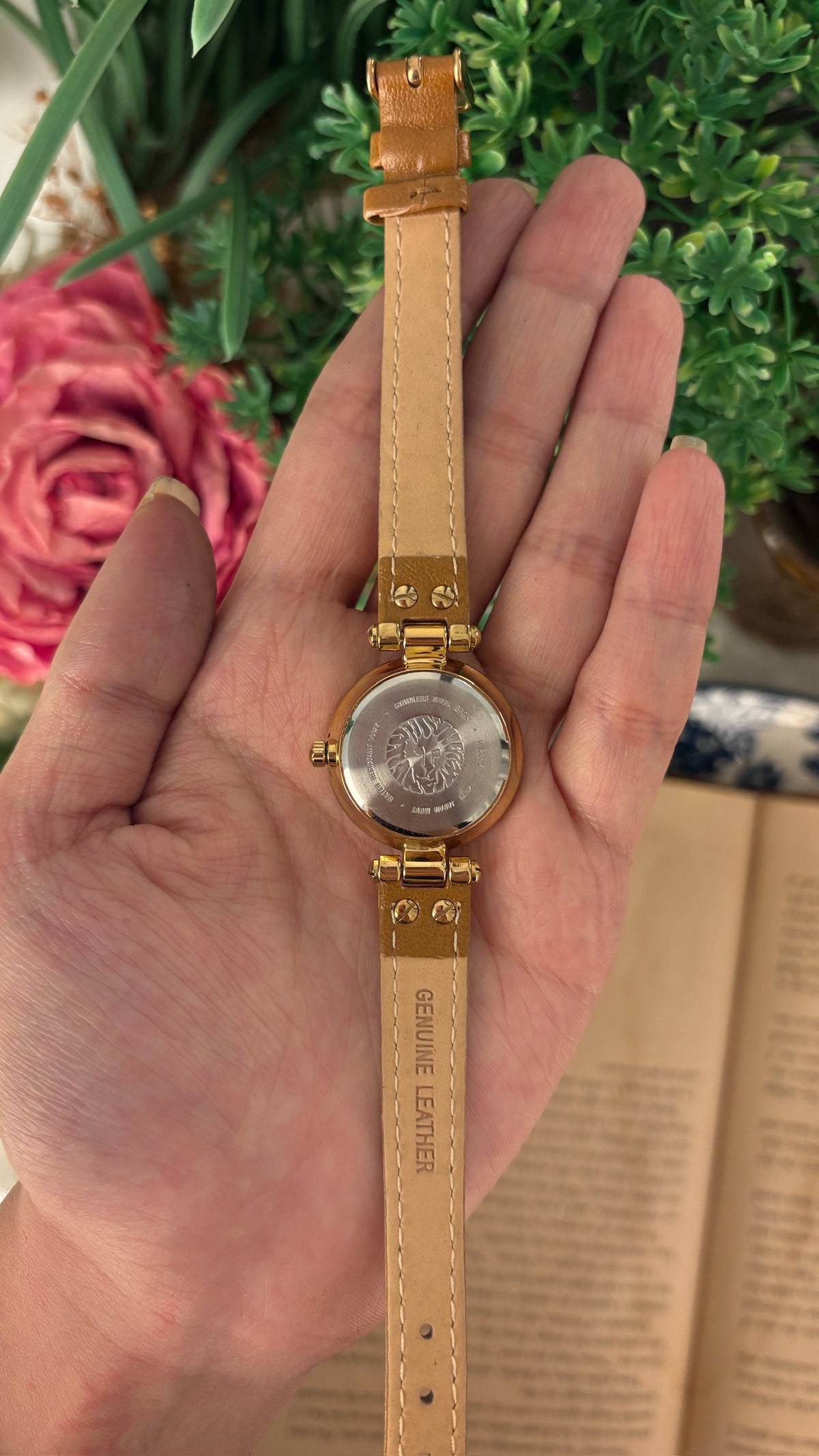 Vintage Anne Klein Minimalist Watch in Gold Tone Brown Leather Quartz